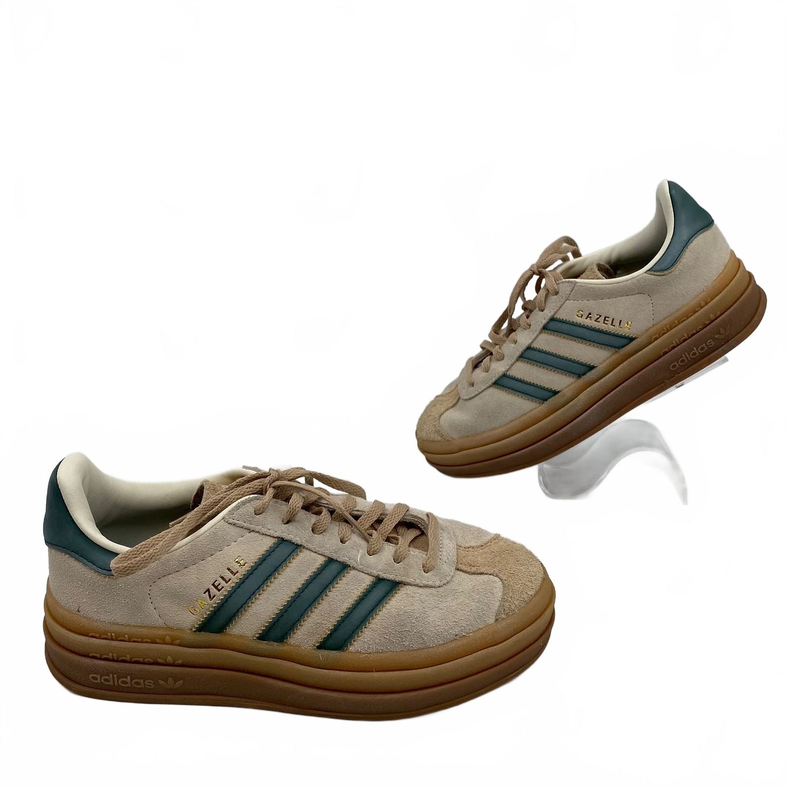 adidas Beige Green Gazelle Platforms Sneakers