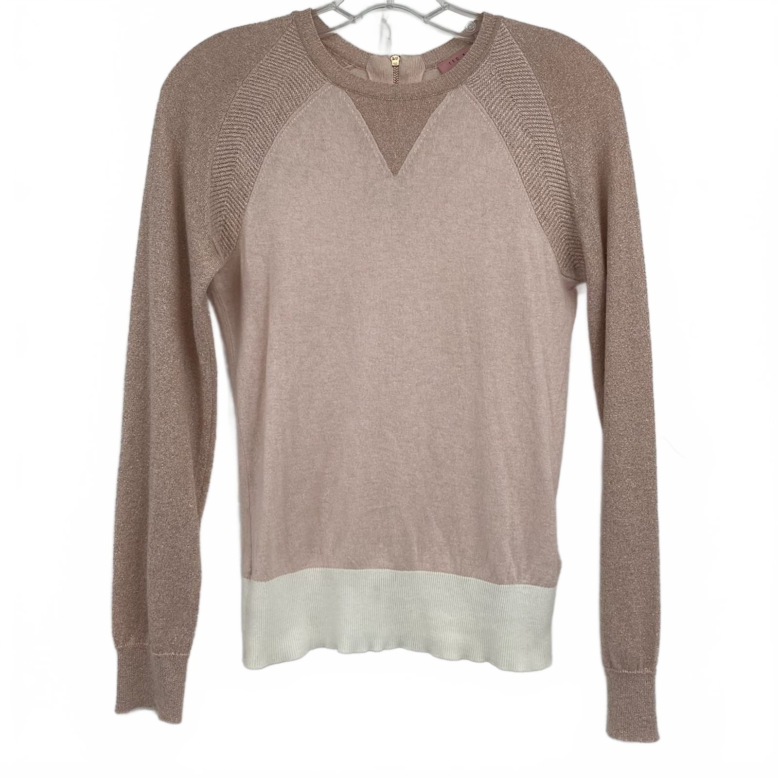 Ted Baker Pink Metallic Sleeve Light Knit Sweater