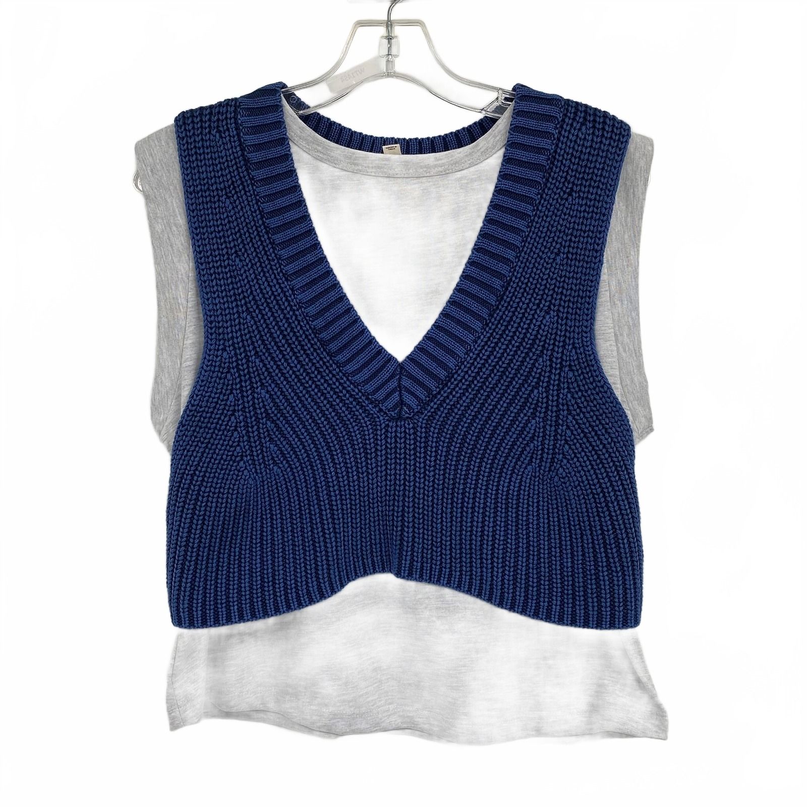 Pilcro and the Letterpress Gray Blue Short Sleeve Tee Layered Vest