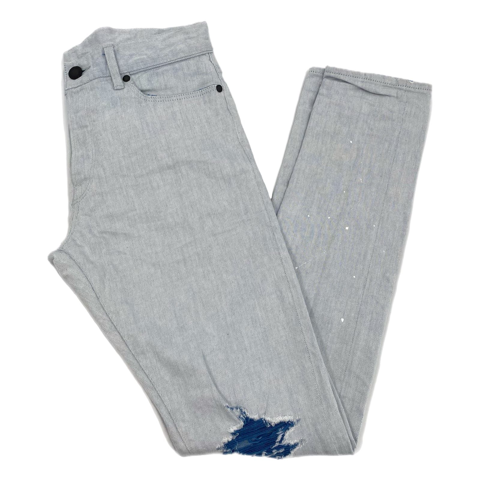 John Elliott Blue Light Wash Distressed Slim Jeans