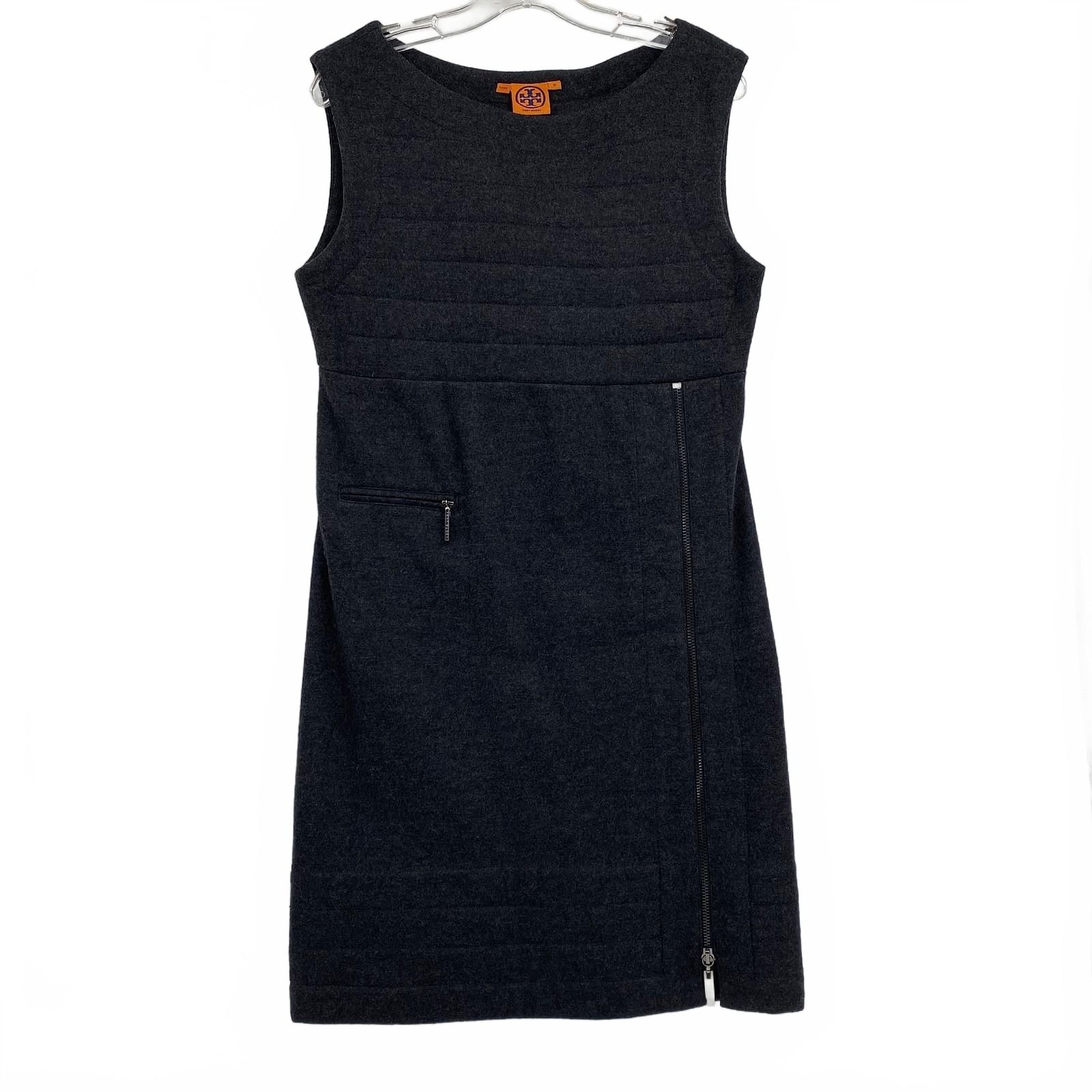 Tory Burch Gray Sleeveless Wool Zipper Accent Knee-Length Dress