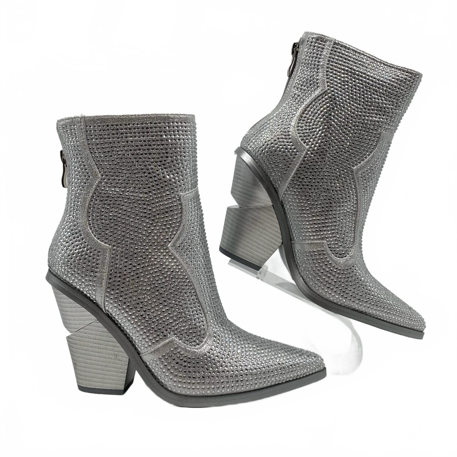 Azalea Wang Silver Rhinestone Heeled Boots