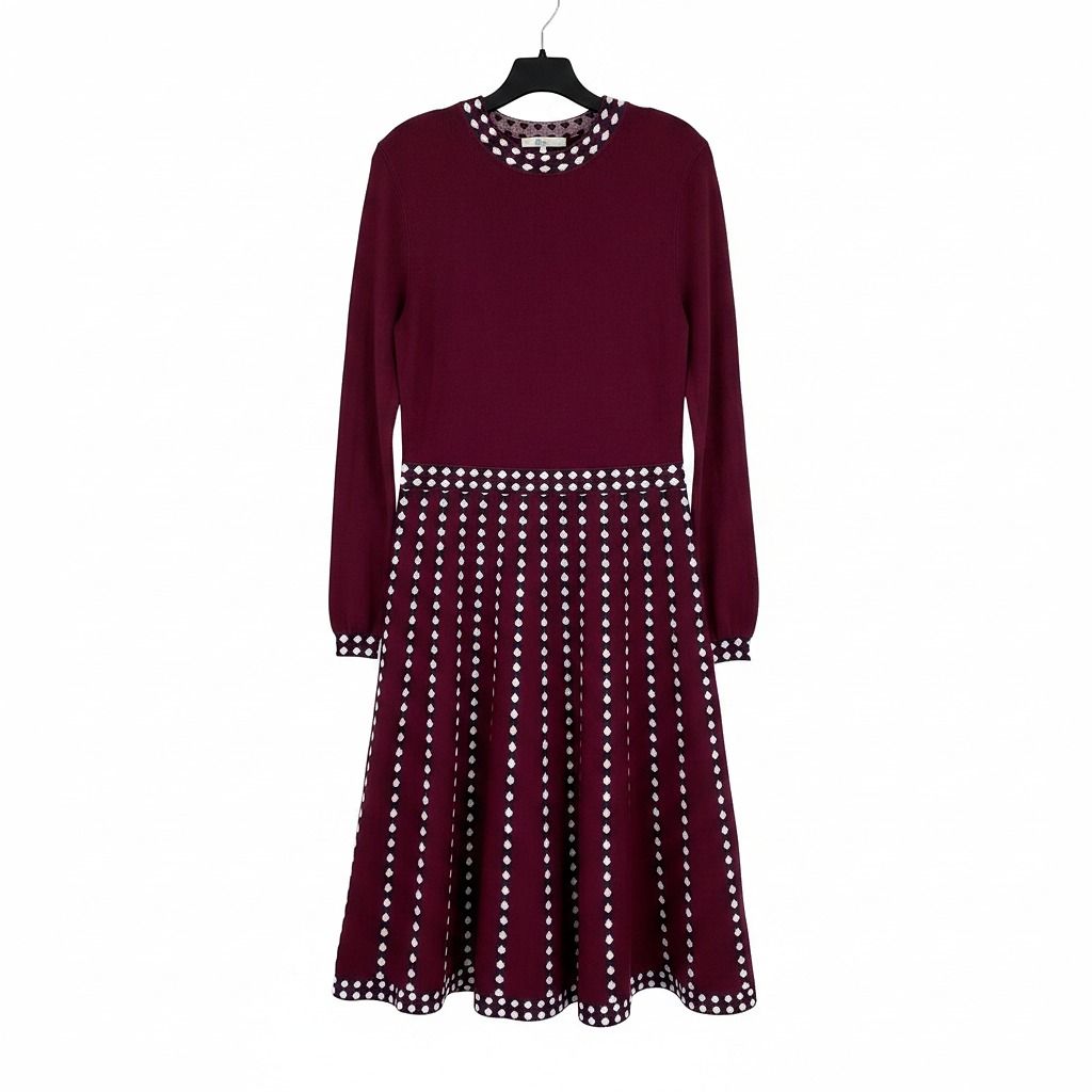 Boden Burgundy & Navy Knit Sweater Midi Dress
