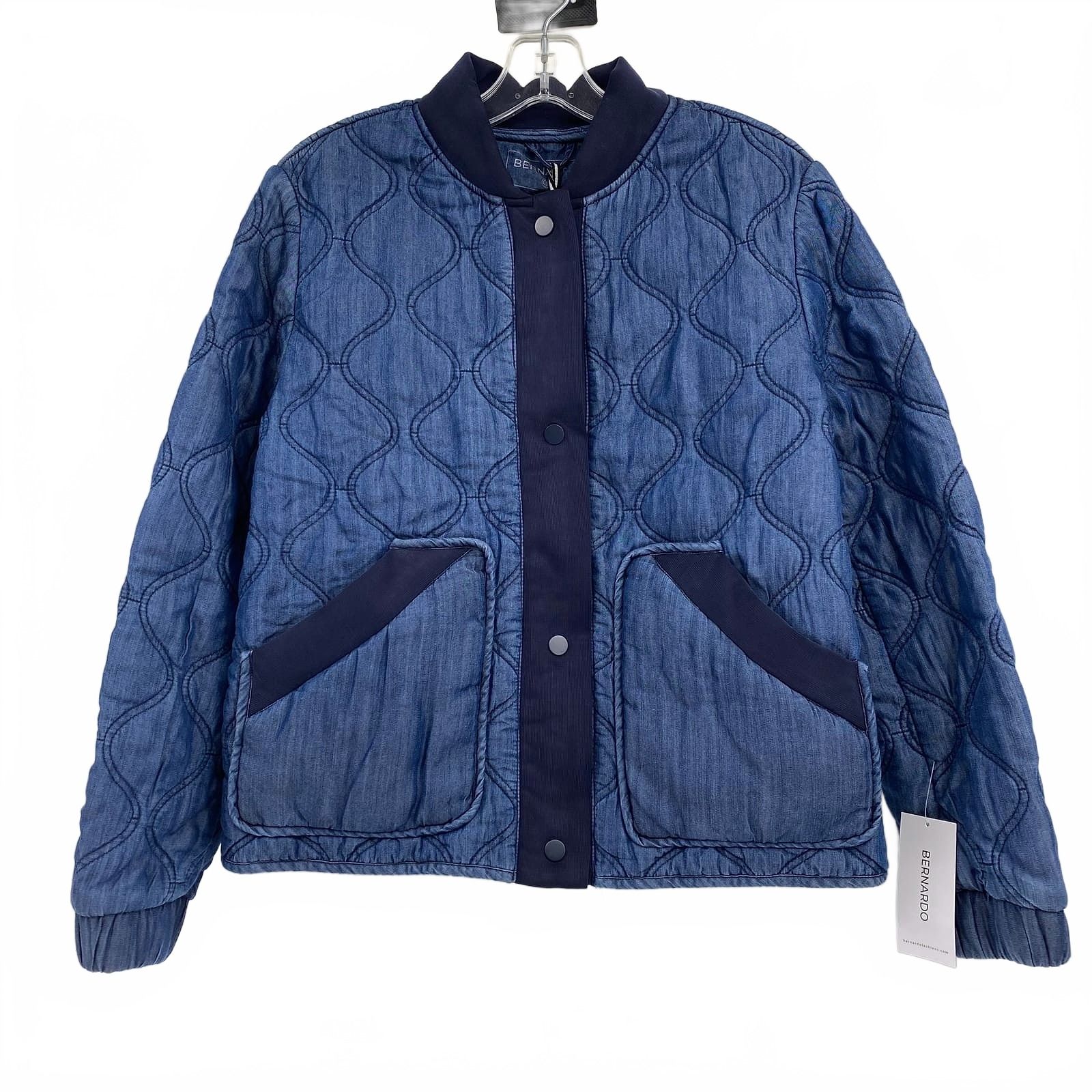 Bernardo Blue Quilted Chambray Bomber Jacket