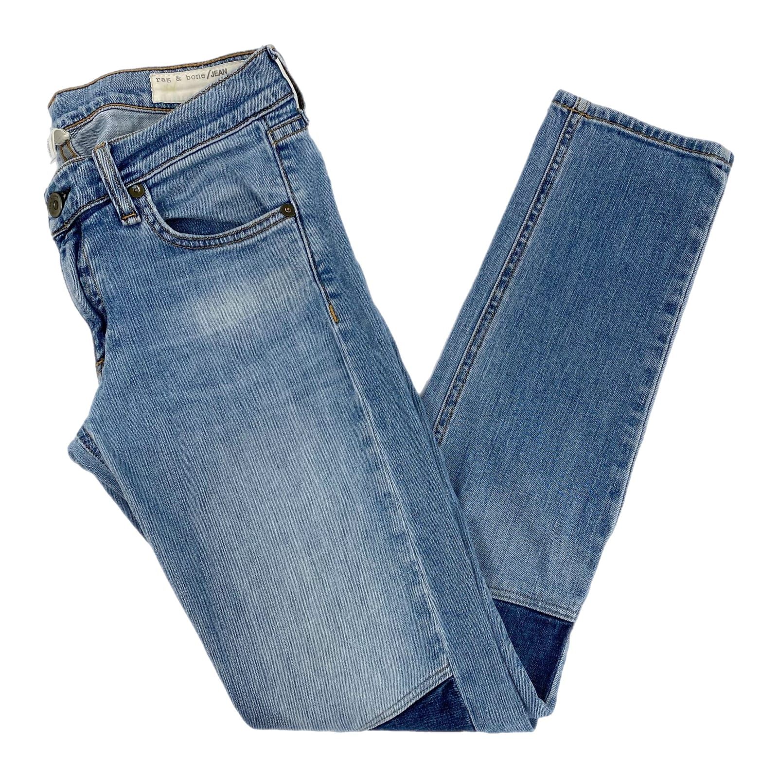 rag & bone Blue Light Wash Double Knee Skinny Jeans
