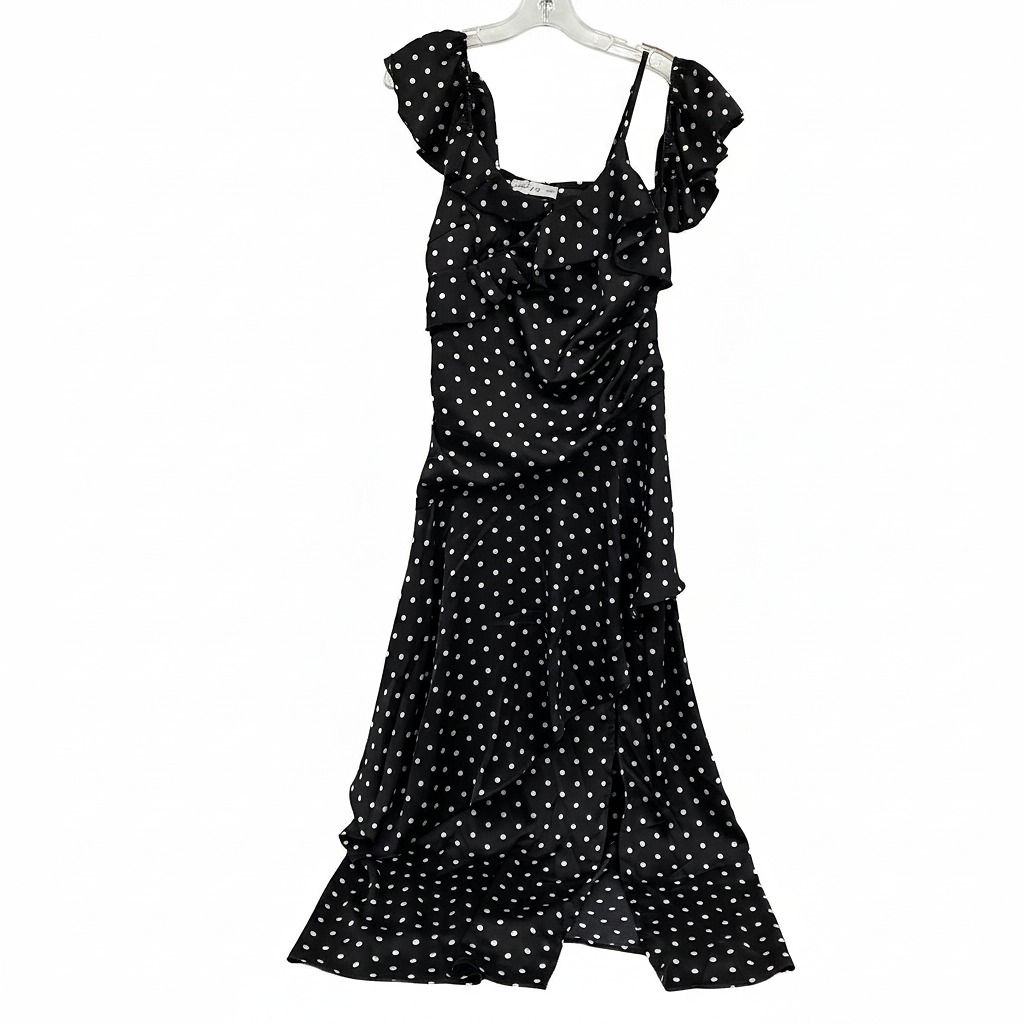 Petal & Pup Black White Satin Polka Dot Maxi Dress