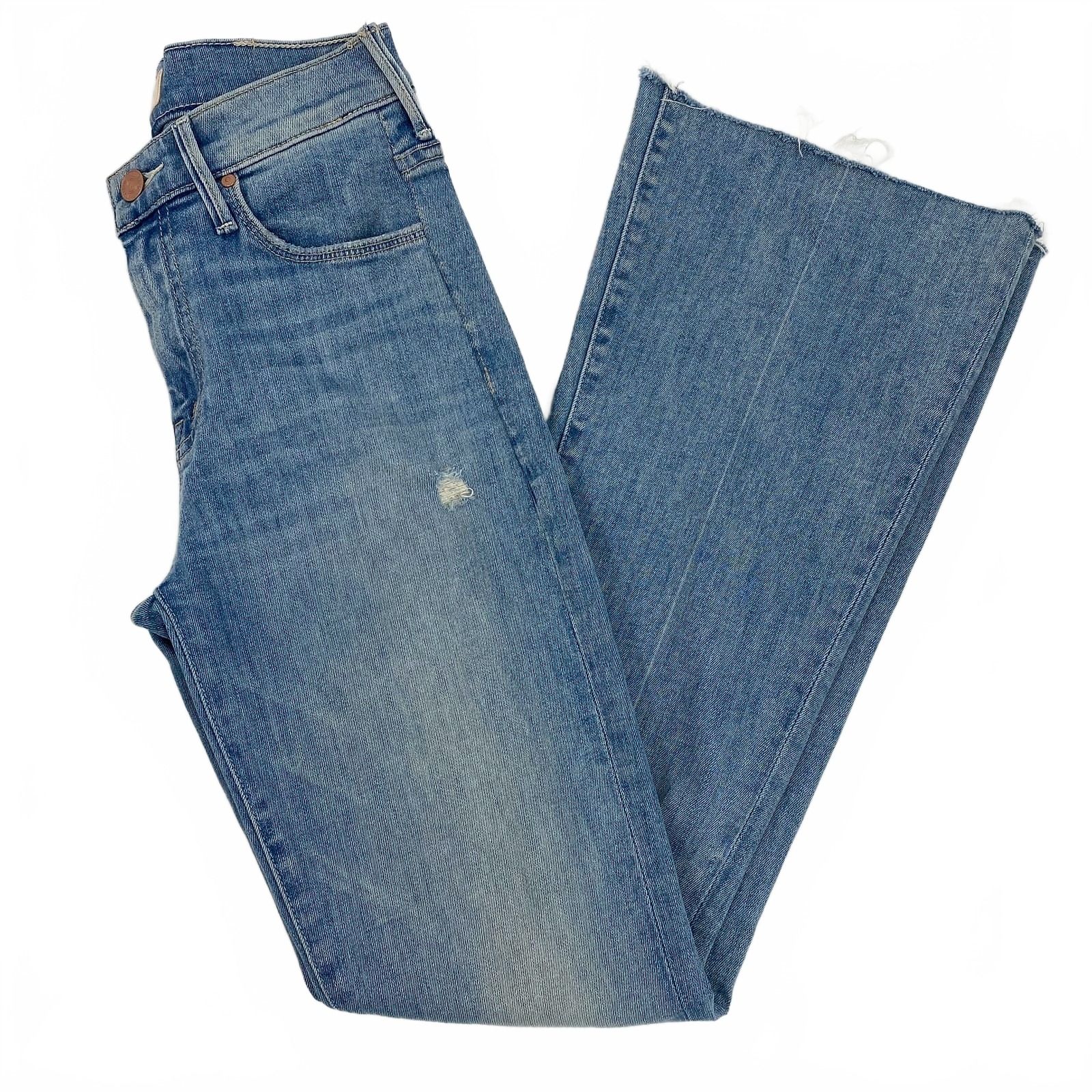 MOTHER Light Wash Weekender Fray Flare Jeans