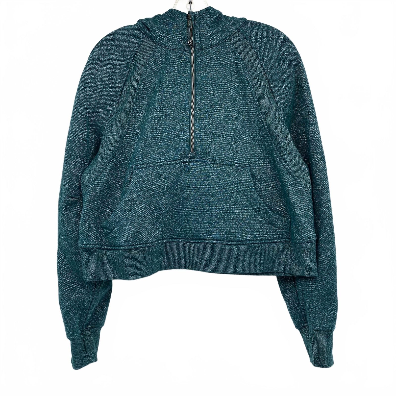 Lululemon Green Sparkle Cropped Half Zip Hoodie