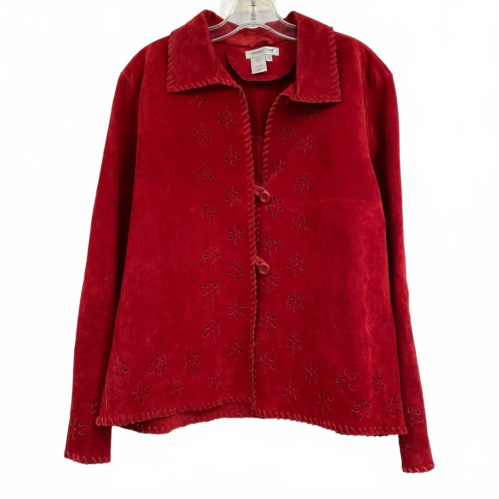 Coldwater Creek Red Suede Laser-Cut Leather Jacket