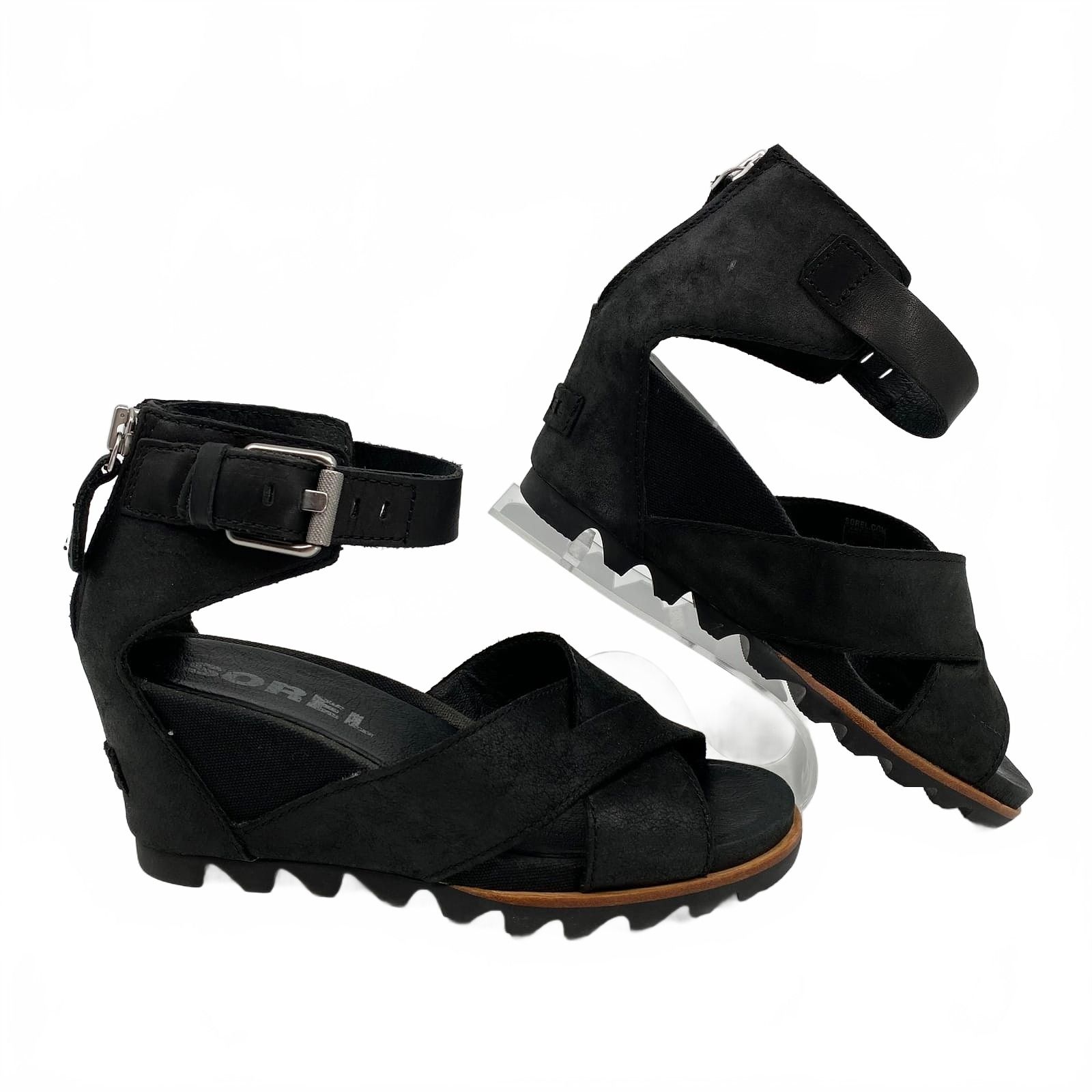 Sorel Black Strappy Wedge Sandals
