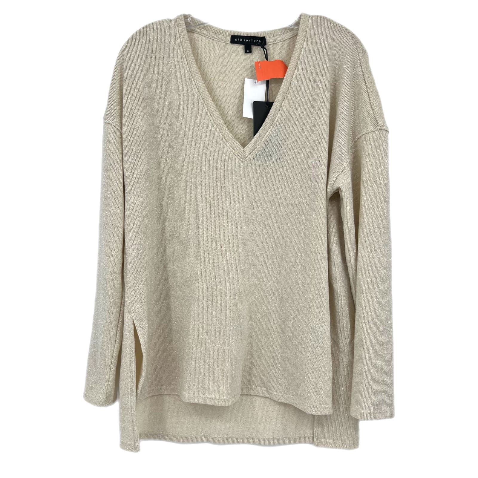 Gibsonlook Gold Sparkled V-Neck Sweater