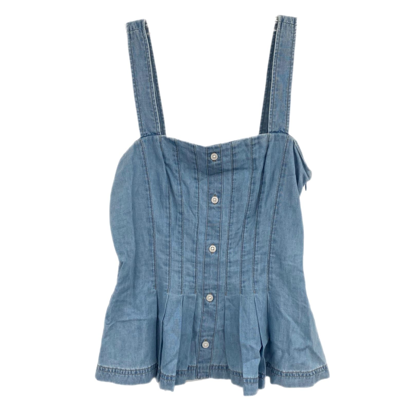 Veronica Beard Blue Pleated Denim Tank