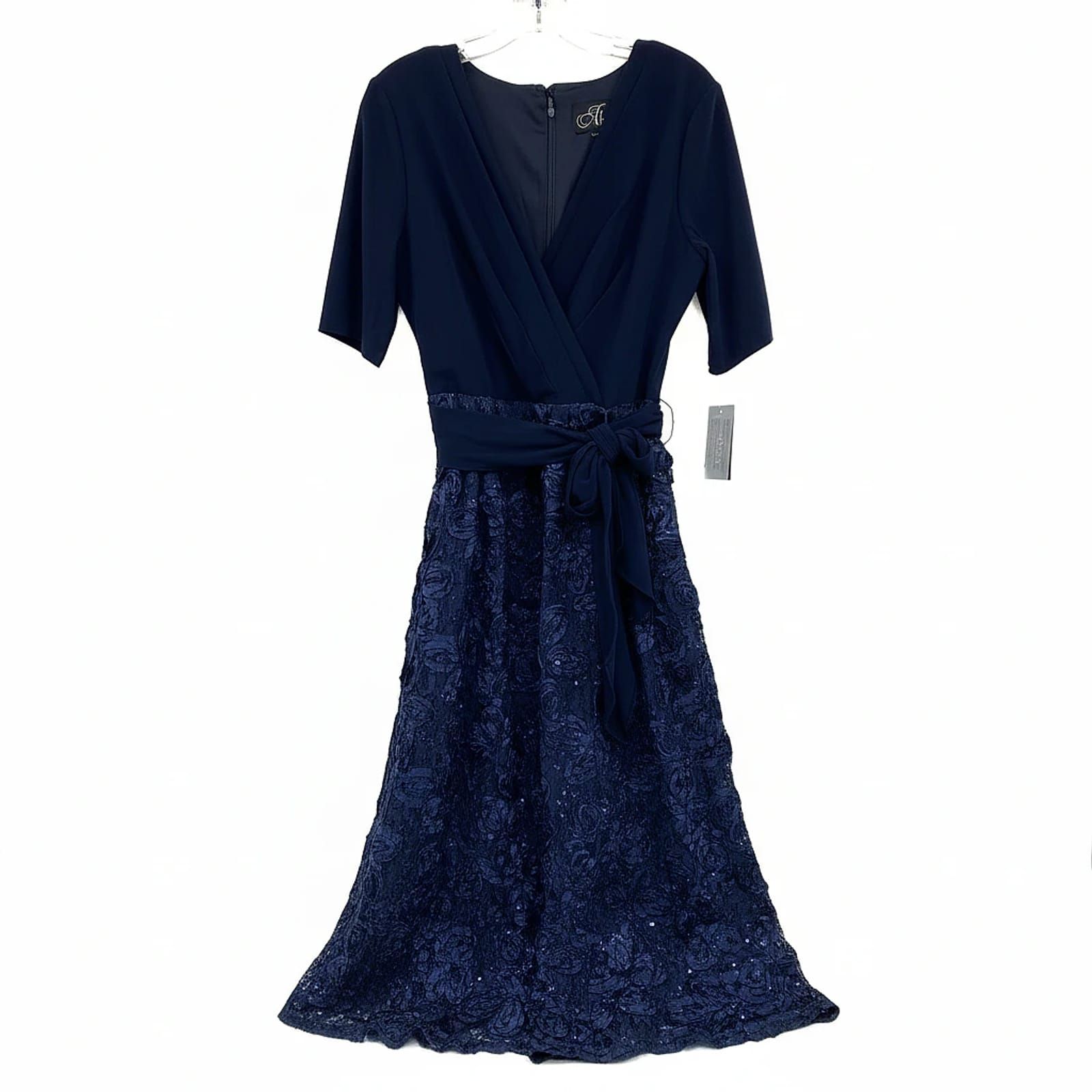 Alex Evenings Blue Sequin Midi A-Line Dress
