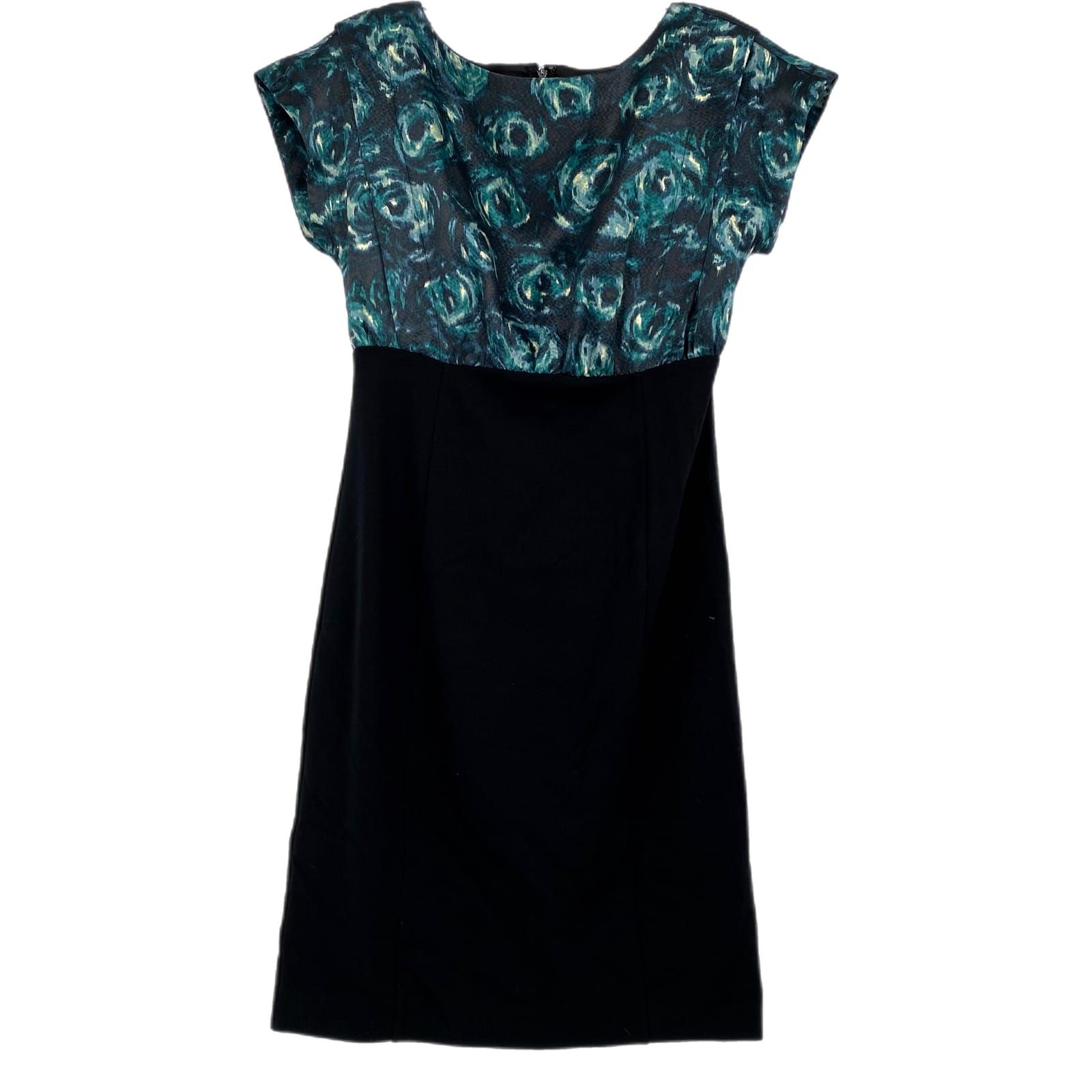 Ann Taylor Black & Green Silk Blend Mini Dress