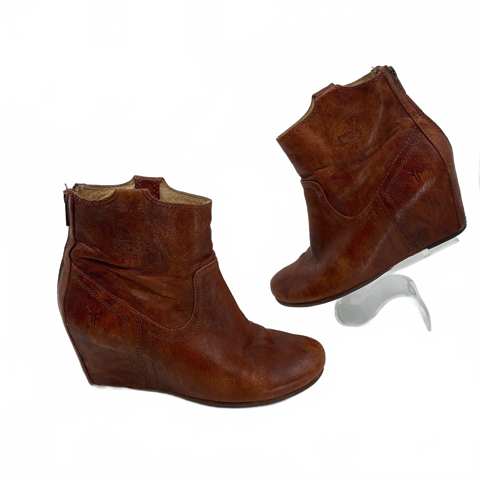 Frye Brown Ankle Boots Carson wedge boot