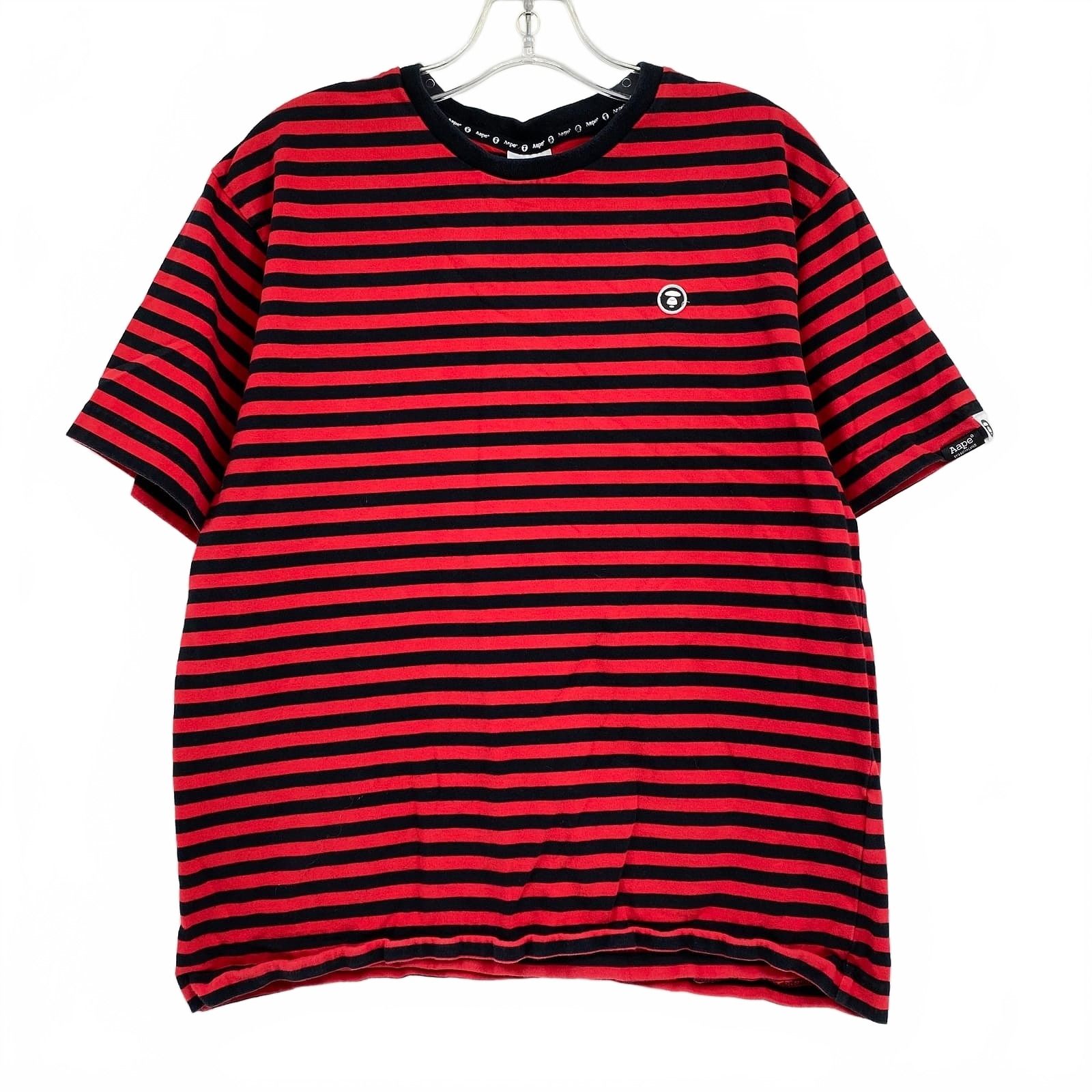 Bape Red Black Striped Short Sleeve Tee