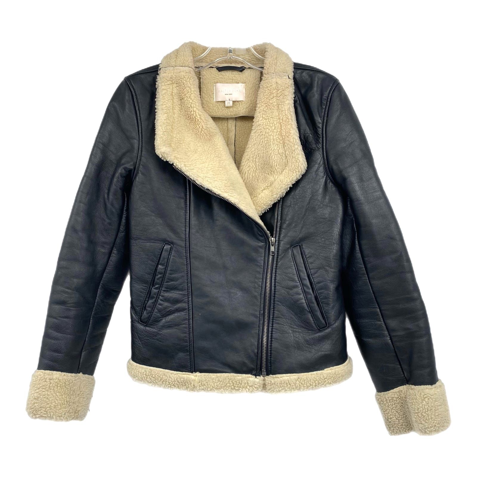 Walter Baker Black Beige Lambskin Leather Jacket