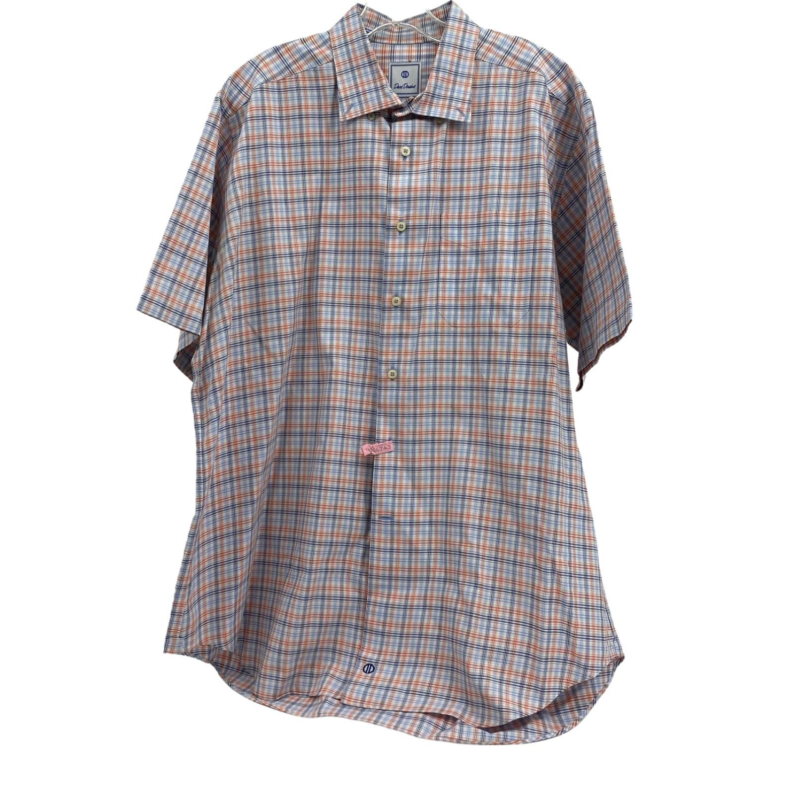 David Donahue Blue Orange Plaid Button-Up Shirt