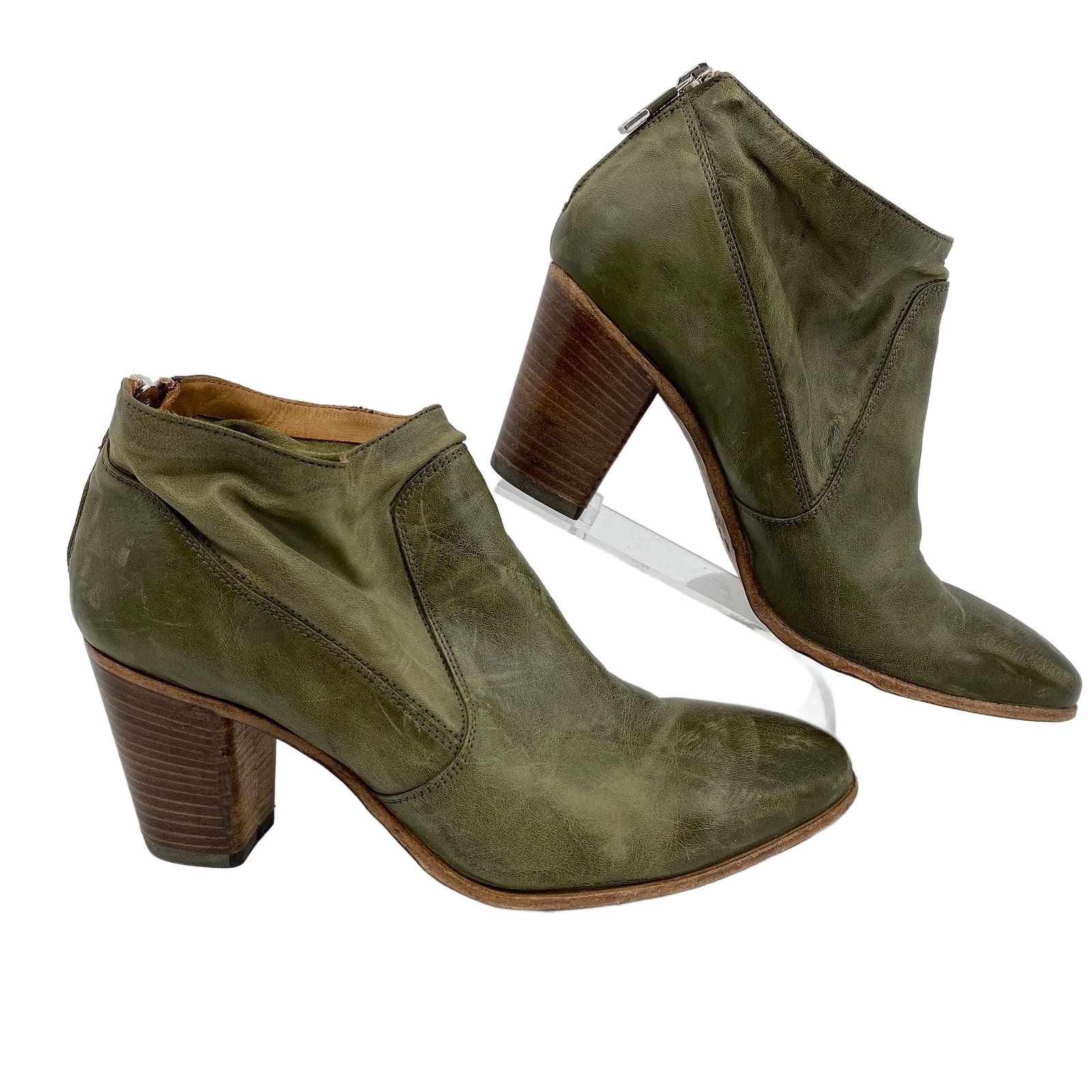 Alberto Fermani Green Leather Heeled Ankle Booties