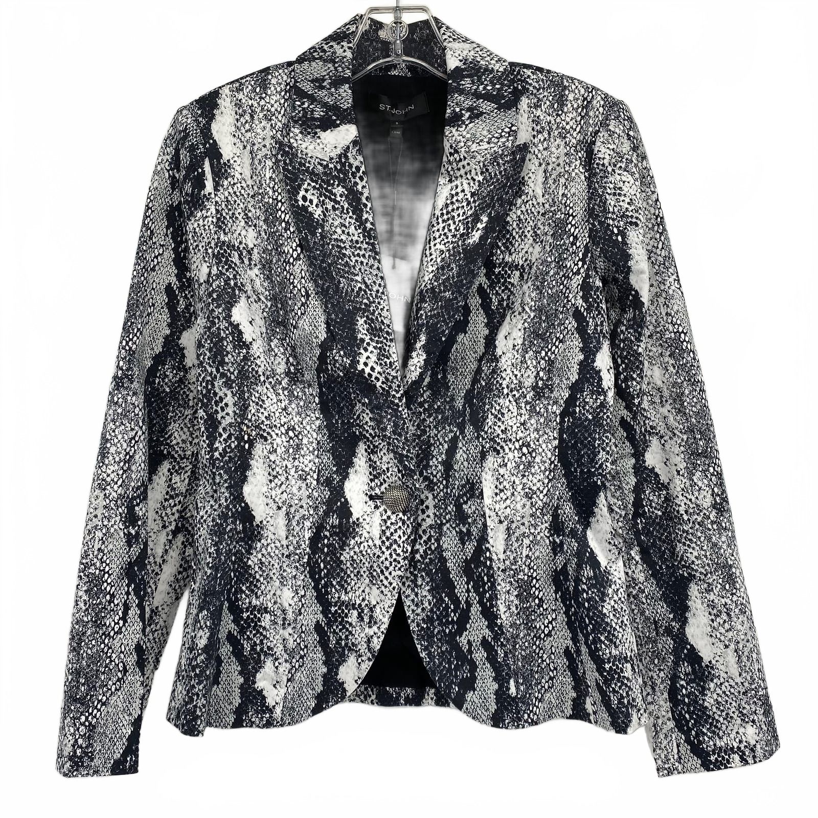 St. John Black White Snakeskin Print Blazer