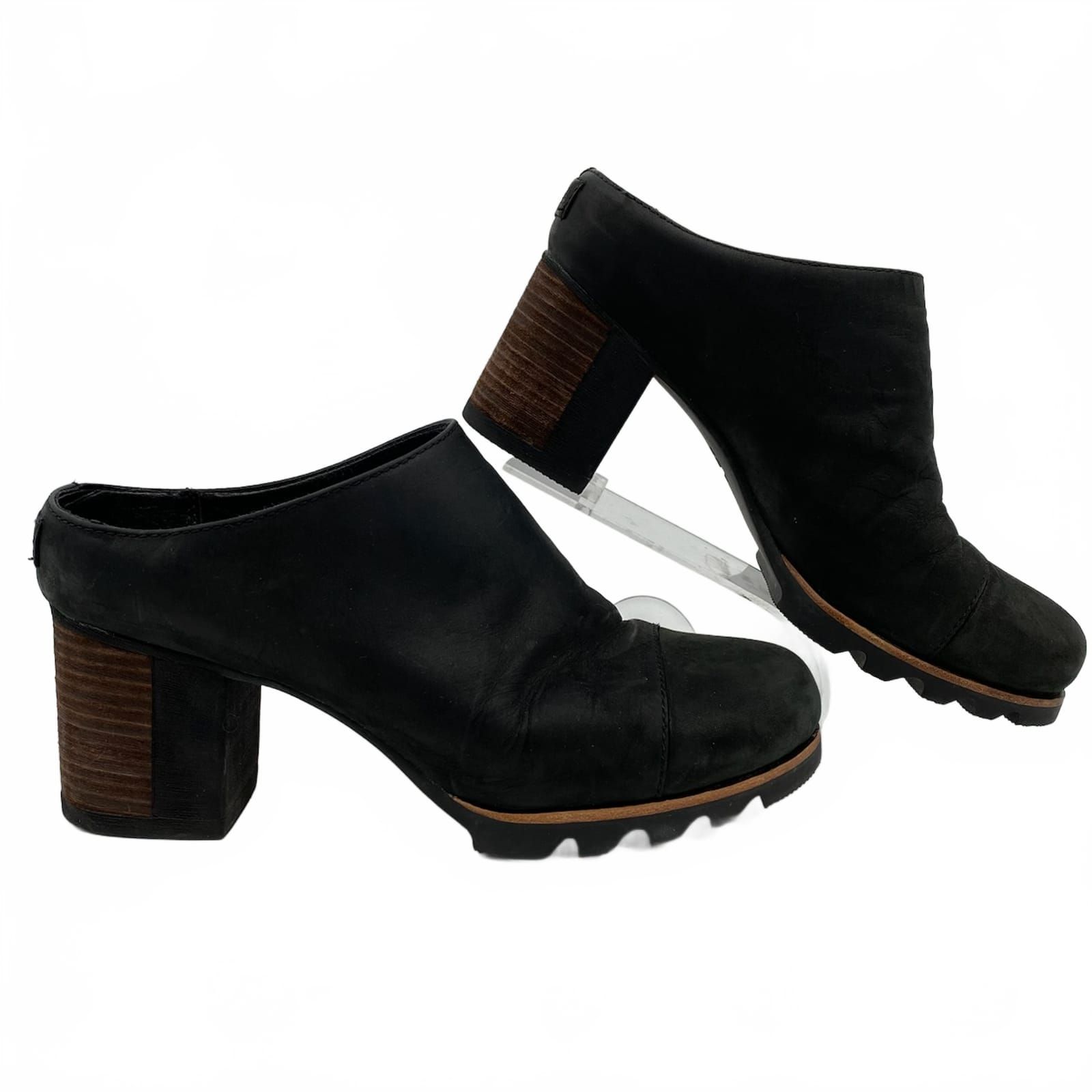 Sorel Black Leather Heeled Mules