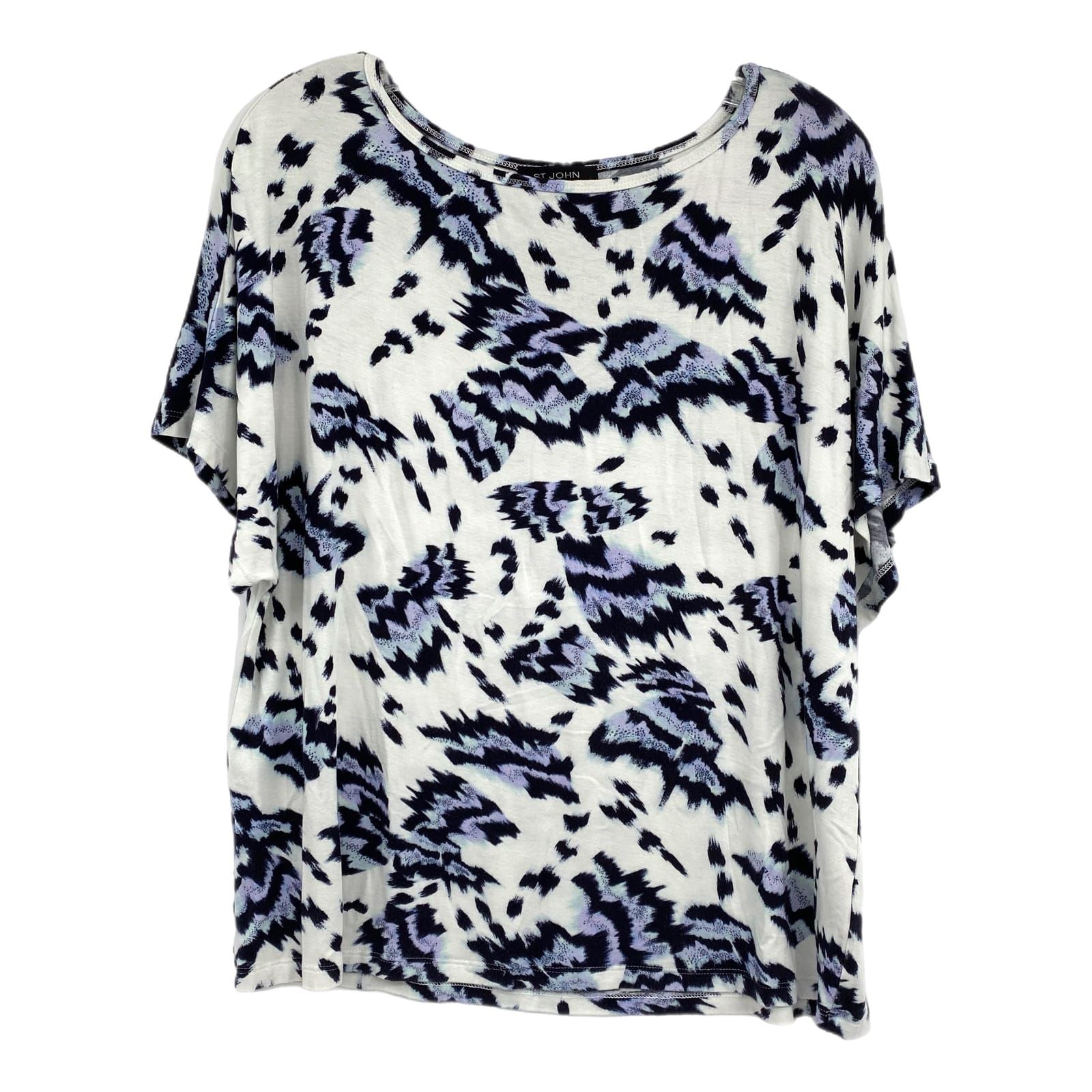 St. John White Blue Abstract Print Tee
