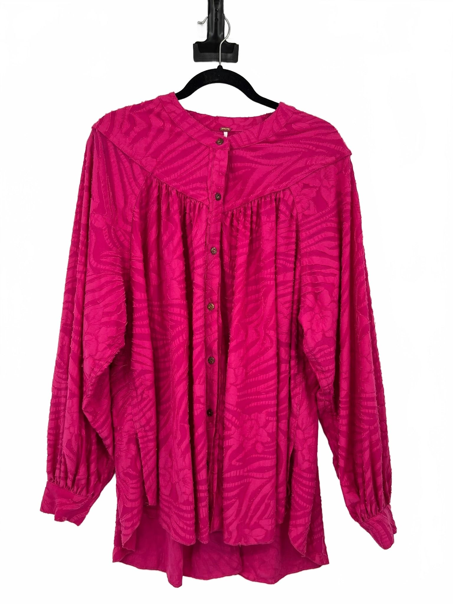 Free People Pink Textured Button-Down Blouse