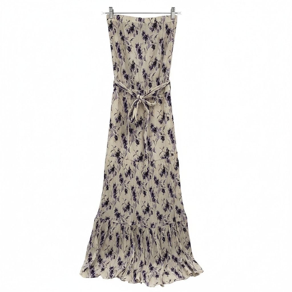 Bishop + Young Cream Purple Floral Strapless Maxi Dress