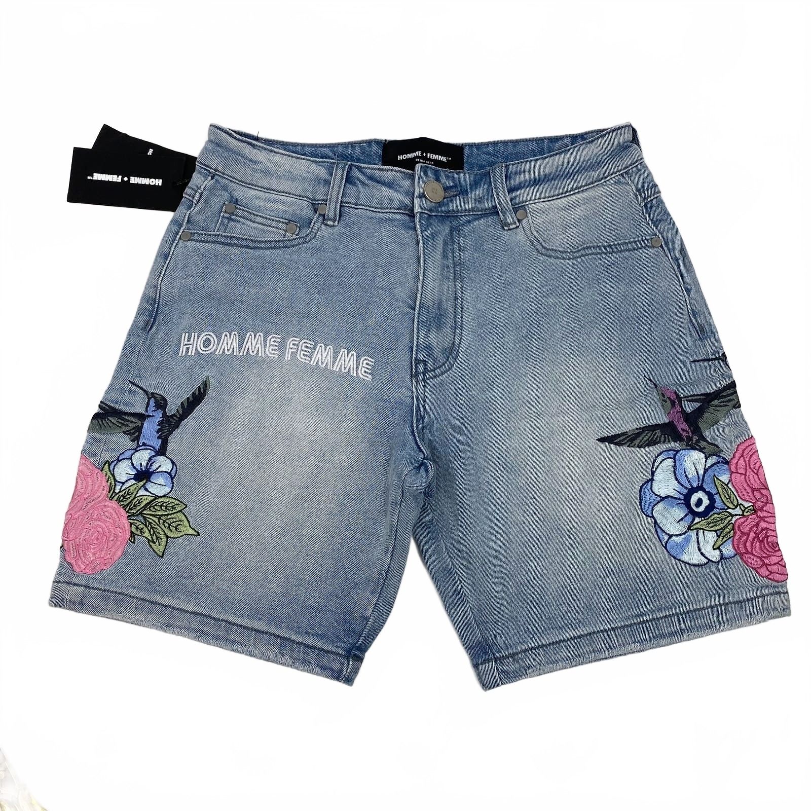 Homme + Femme Blue Cotton Blend Boyfriend Shorts