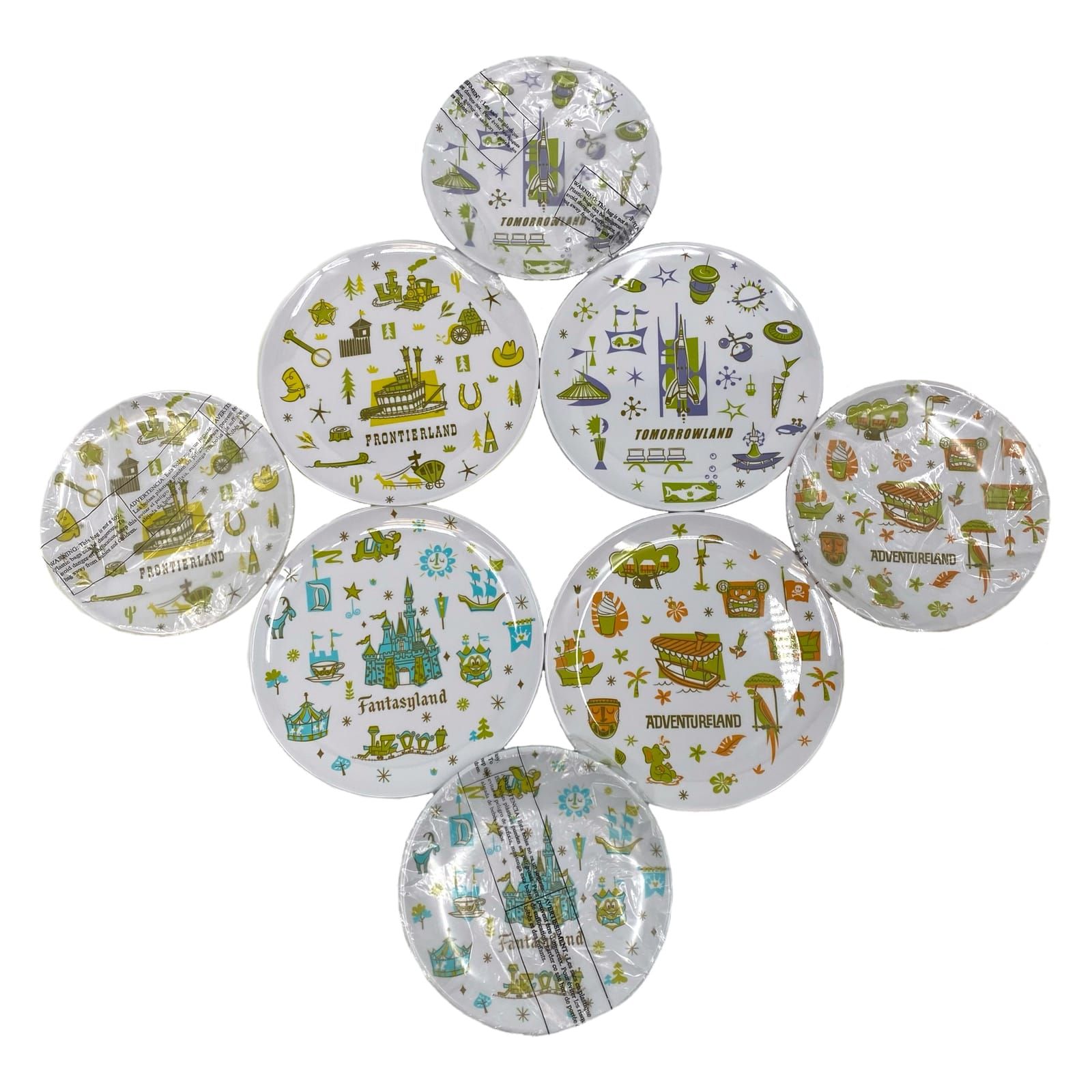 Disney White Retro Map Plastic Plate Set