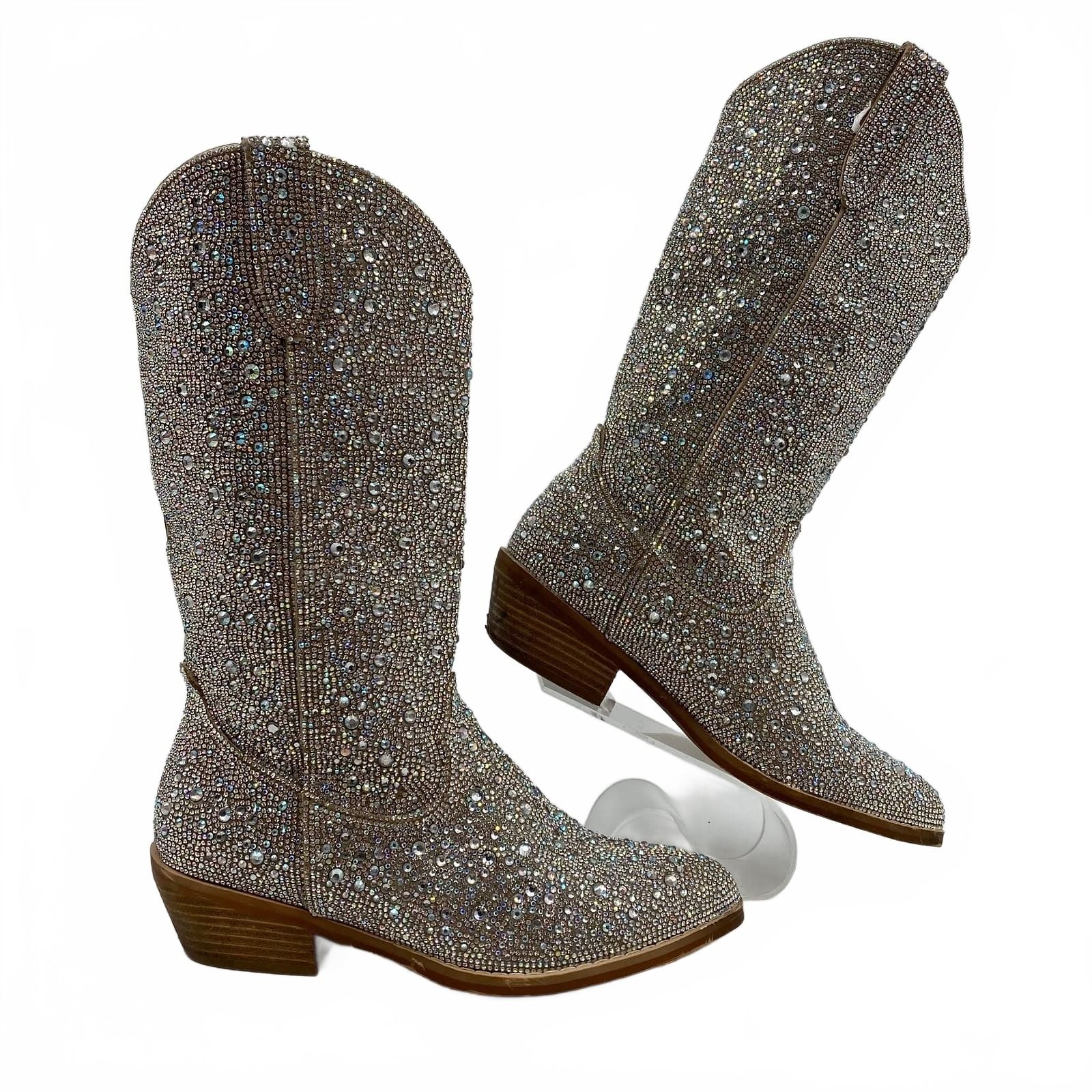 Madden Girl Silver Rhinestone Redford Cowgirl Boots