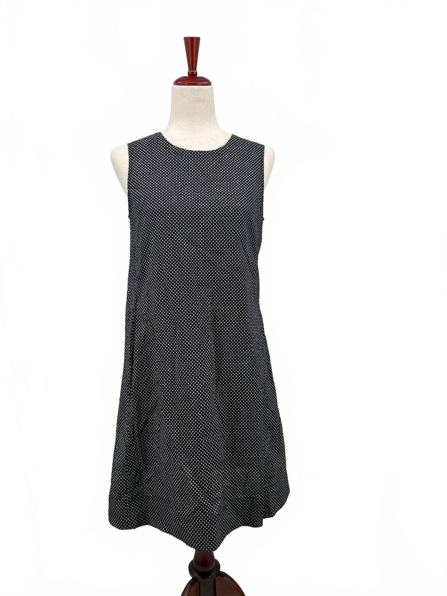 Eileen Fisher Grid Mini Dress Black White Cotton