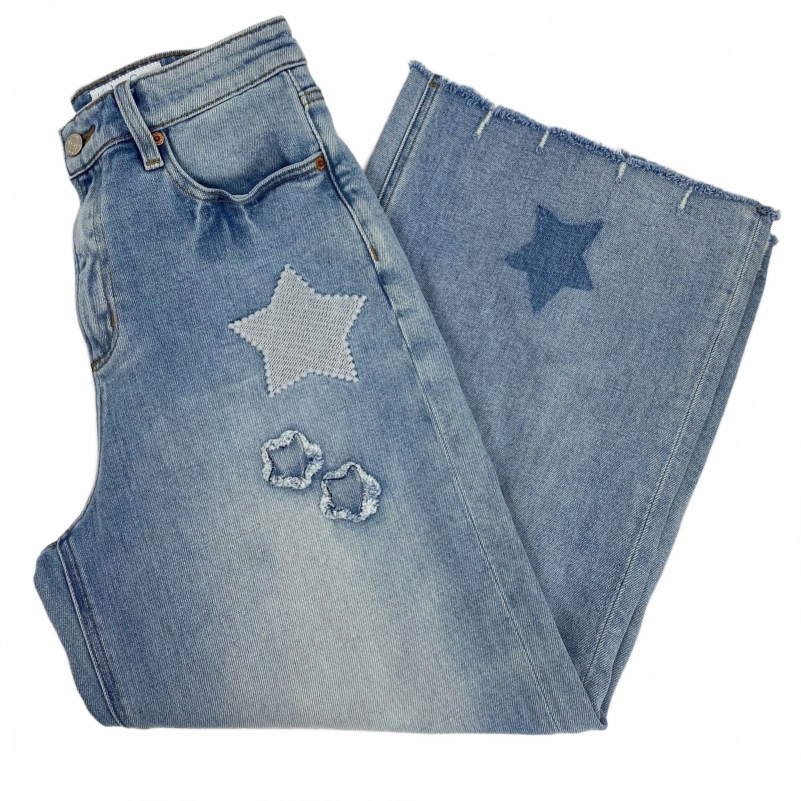 Kyla Seo Light Wash Star Patch Wide-Leg Jeans