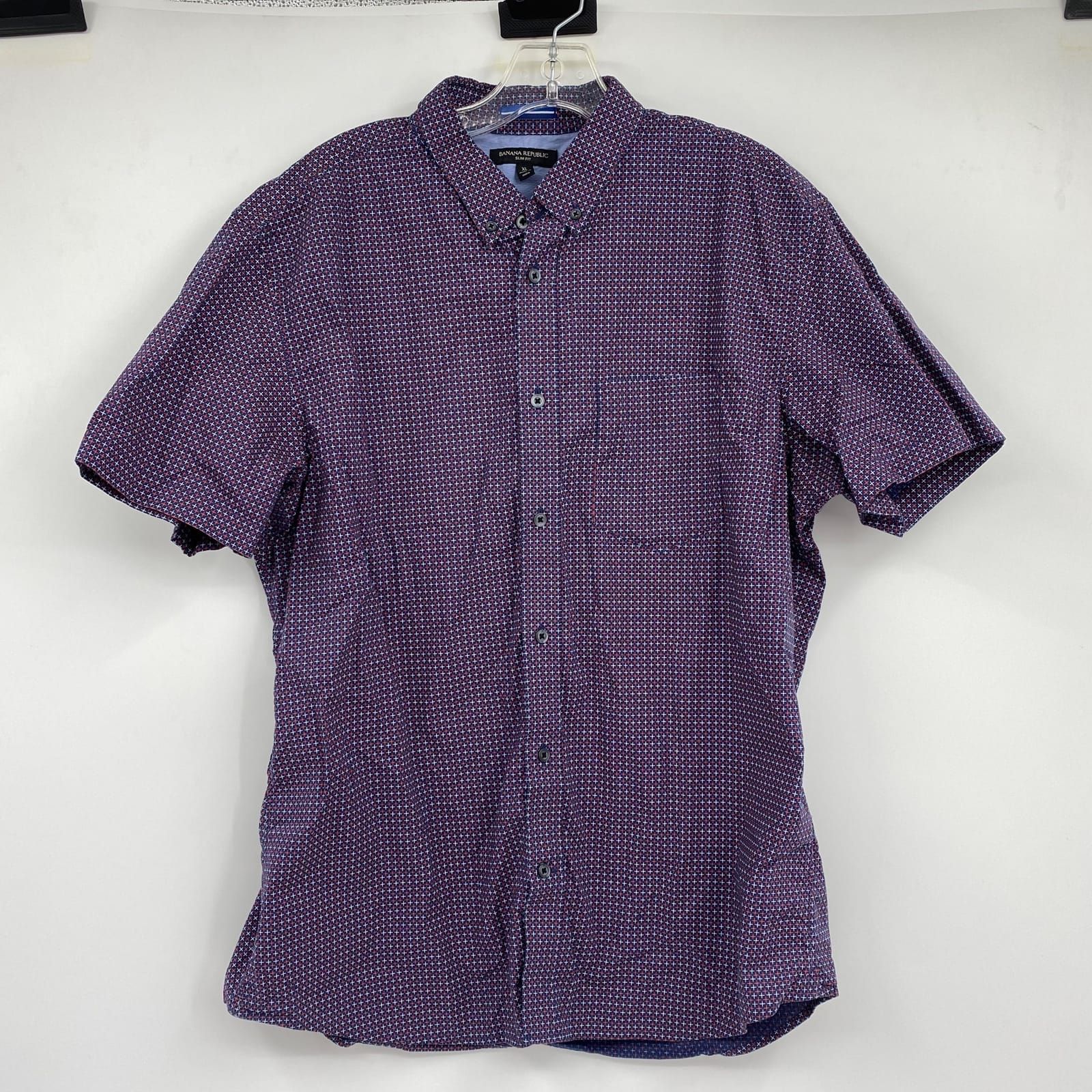Banana Republic Men’s Blue Cotton Blend Short Sleeve Button-Down