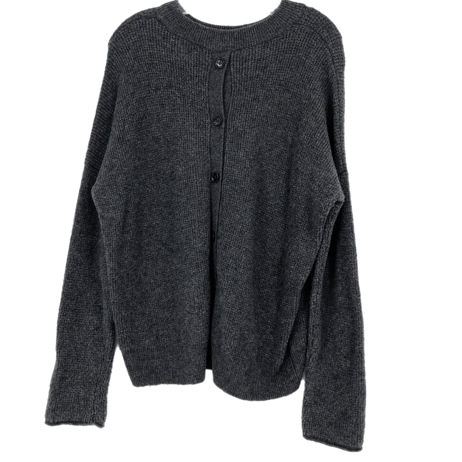 Gray Classic Round Neck Button-Up Sweater