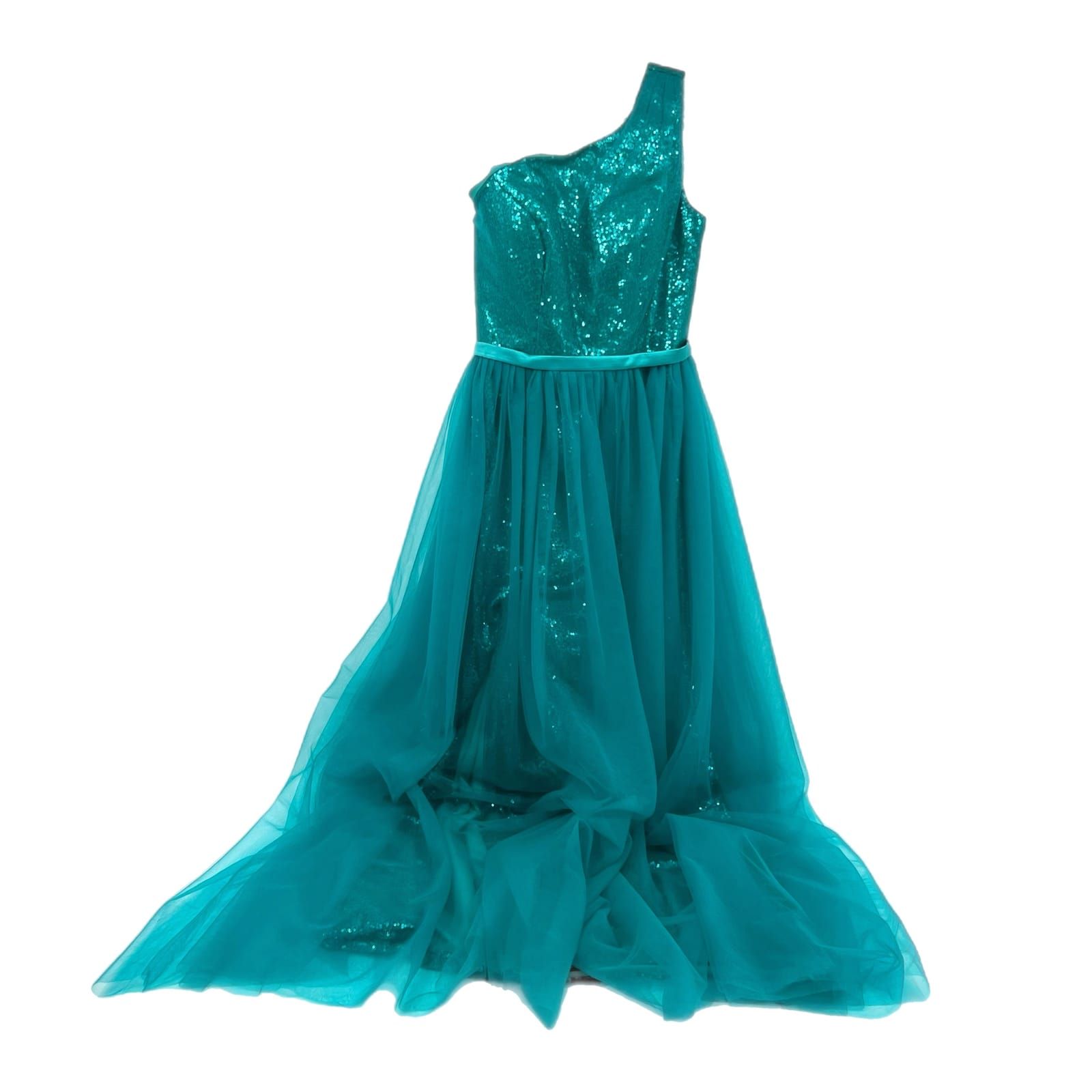 Blue Sequin One Shoulder Prom Dress