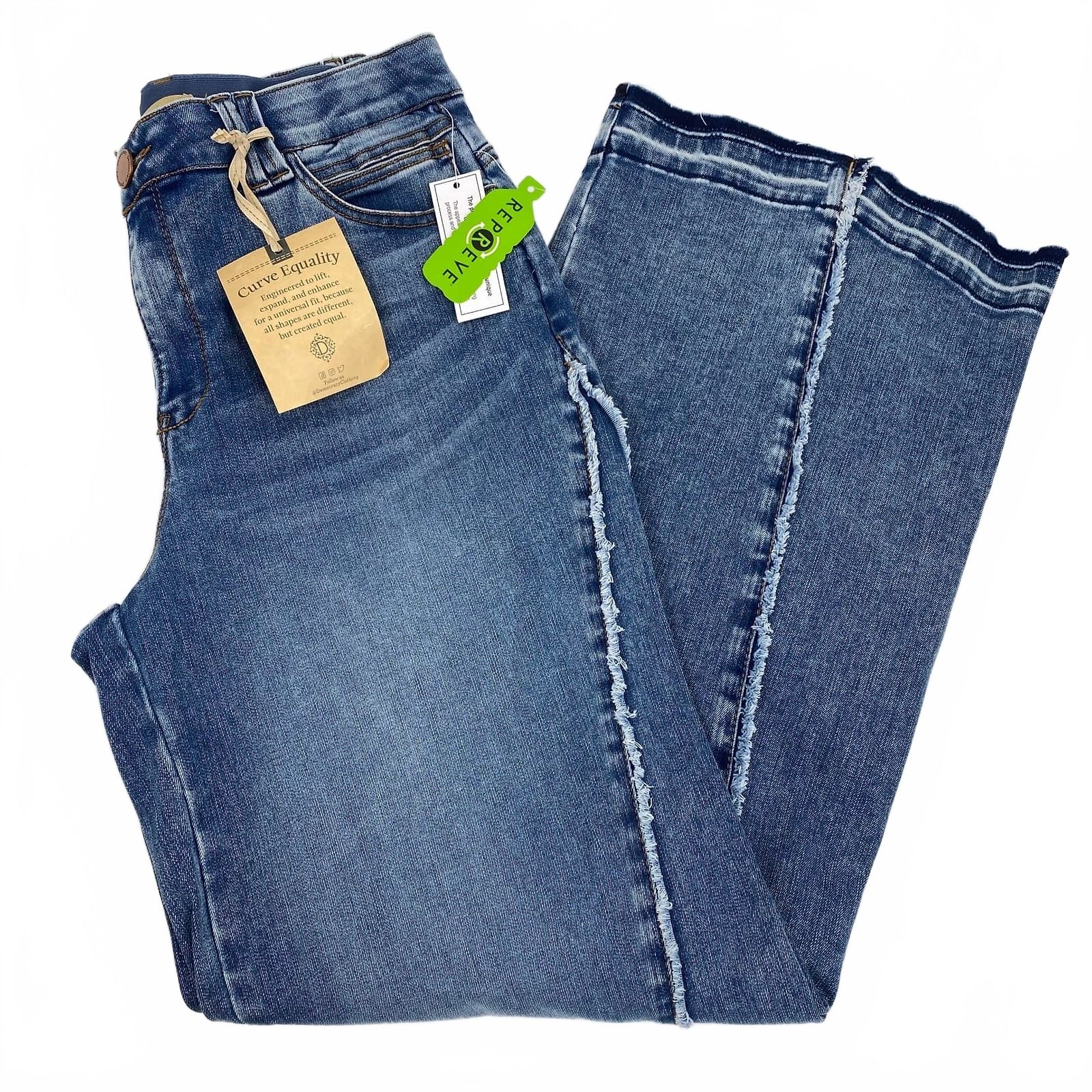 Democracy Distressed Panel Seam Wide-Leg Medium Wash Jeans