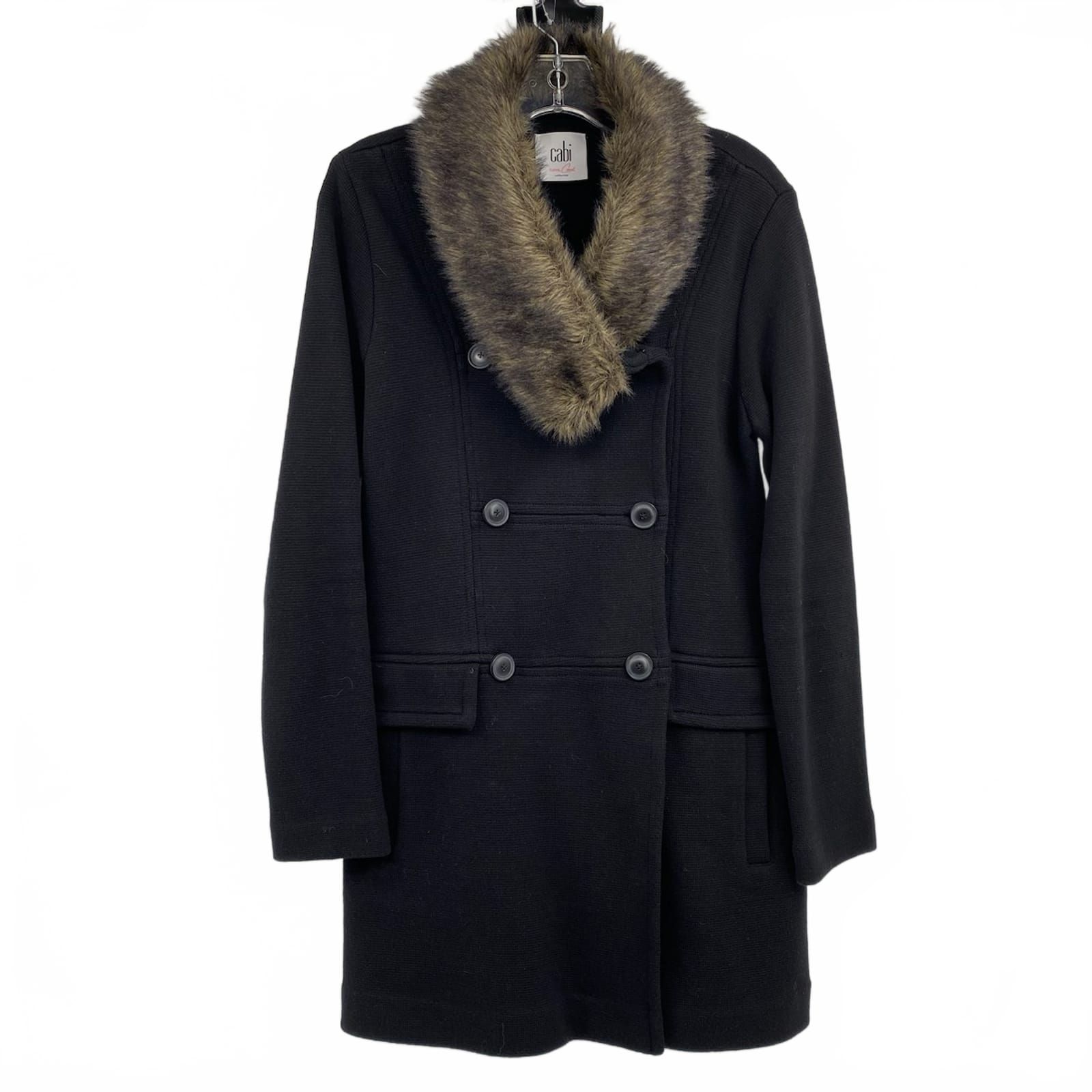CAbi Black Knit Faux Fur Collar Jacket