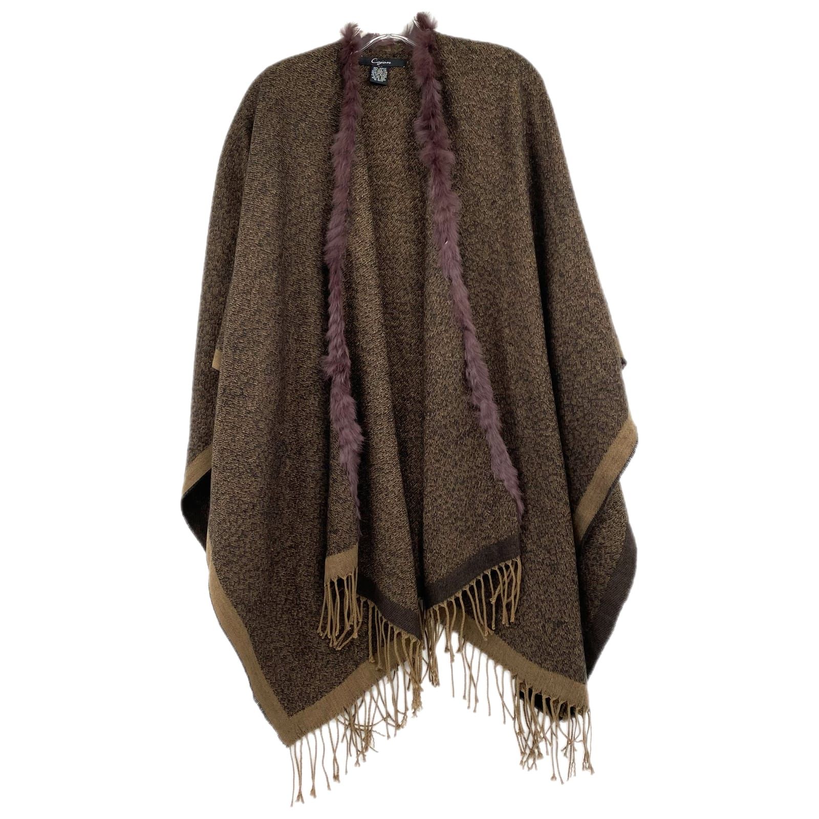 Cejon Brown Knit Fur Trim Shrug