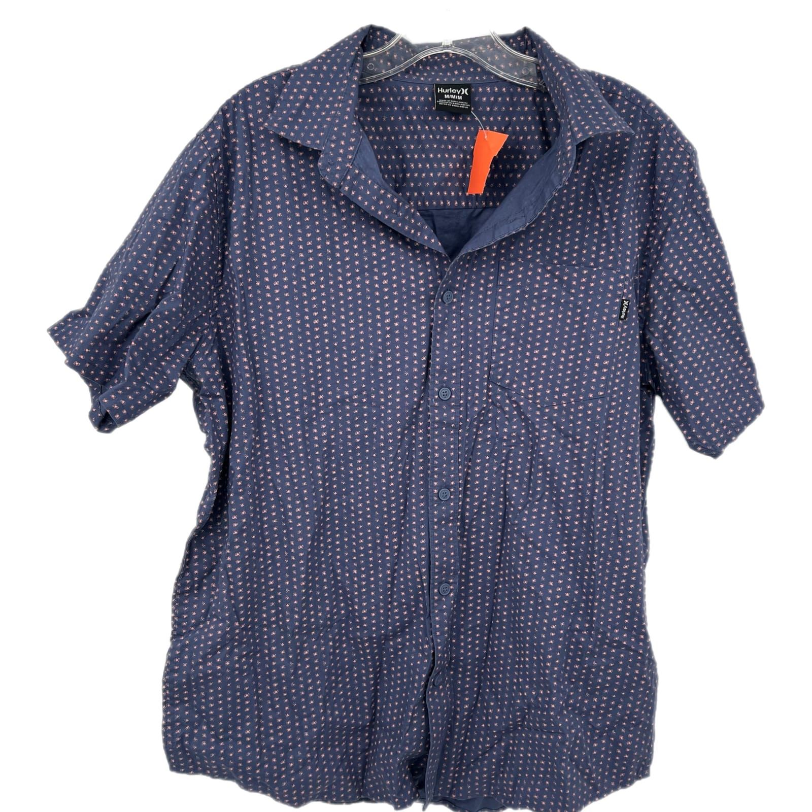 Hurley Blue Short Sleeve Cotton Blend Button-Up Shirt