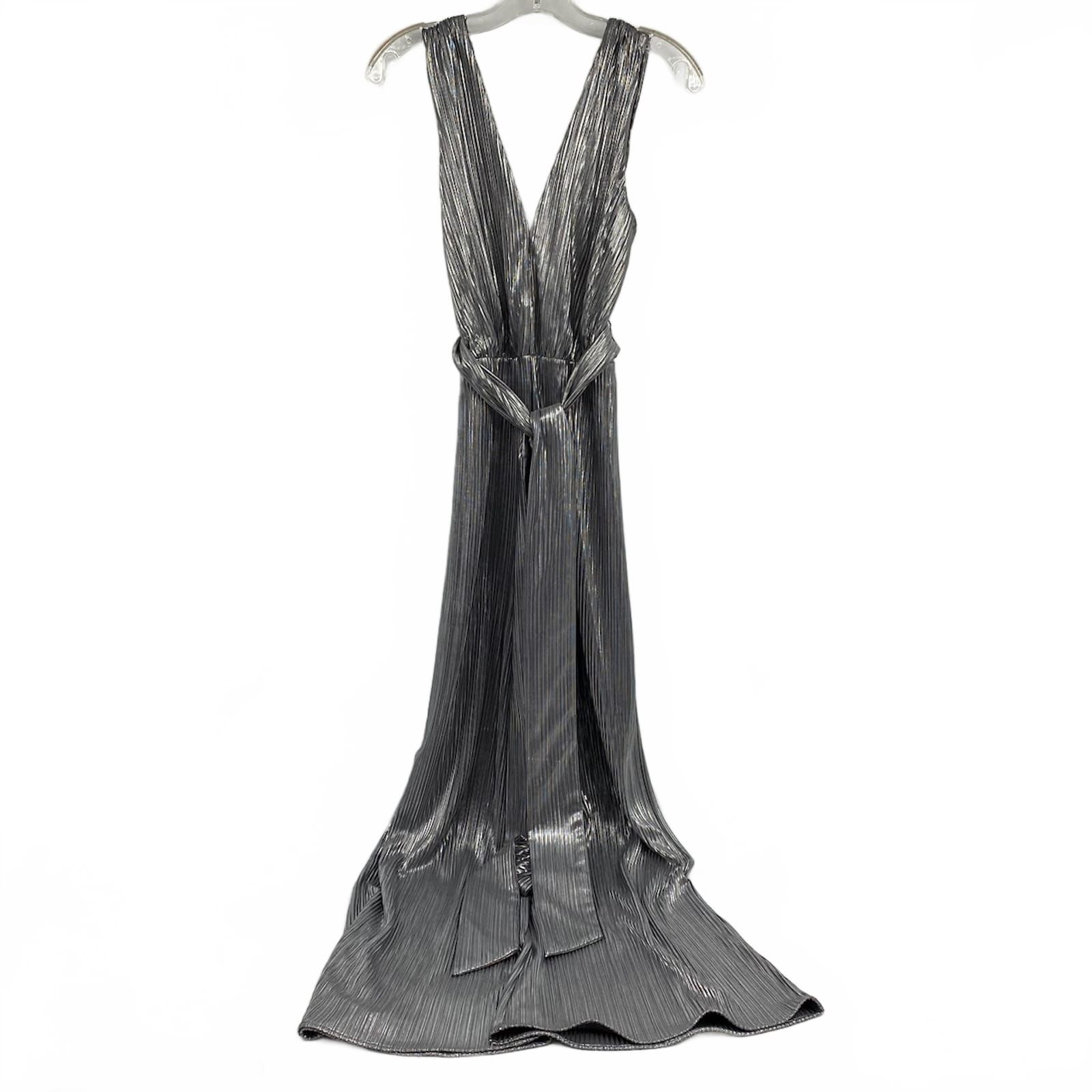Lovers + Friends Silver Pleated Open Back Jumpsuit