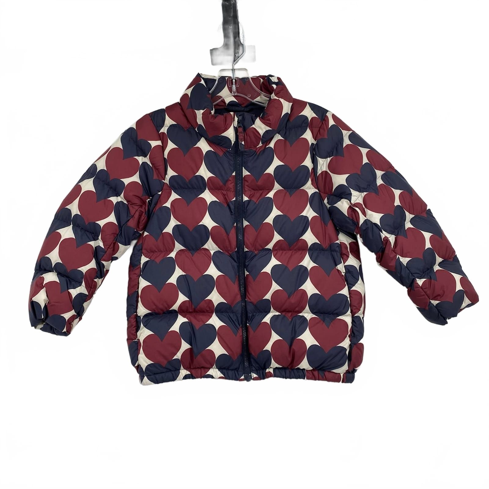 Uniqlo Burgundy Navy Heart Print Ultra Light Down Puffer Jacket