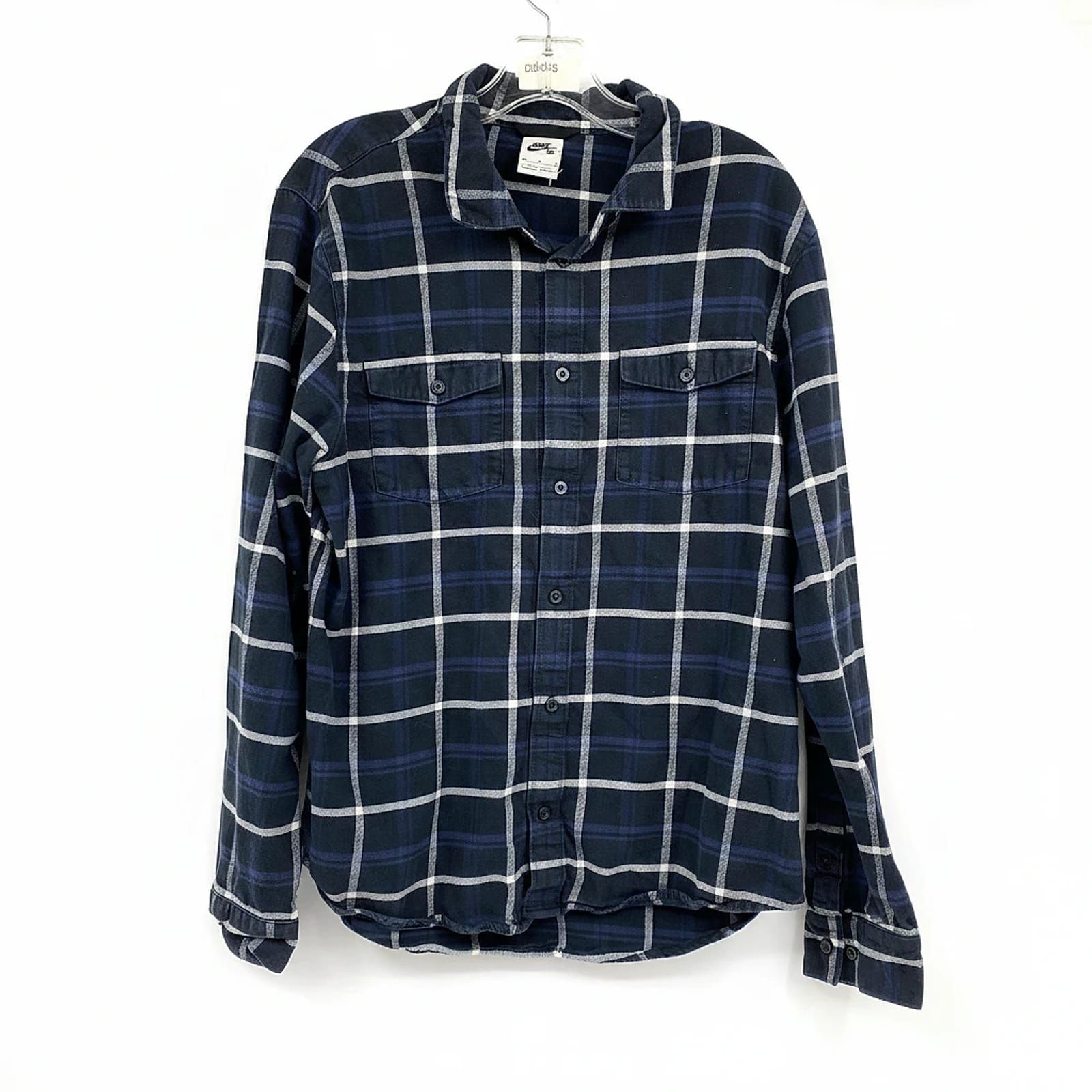 Nike Black Plaid Cotton Button-Down Shirt