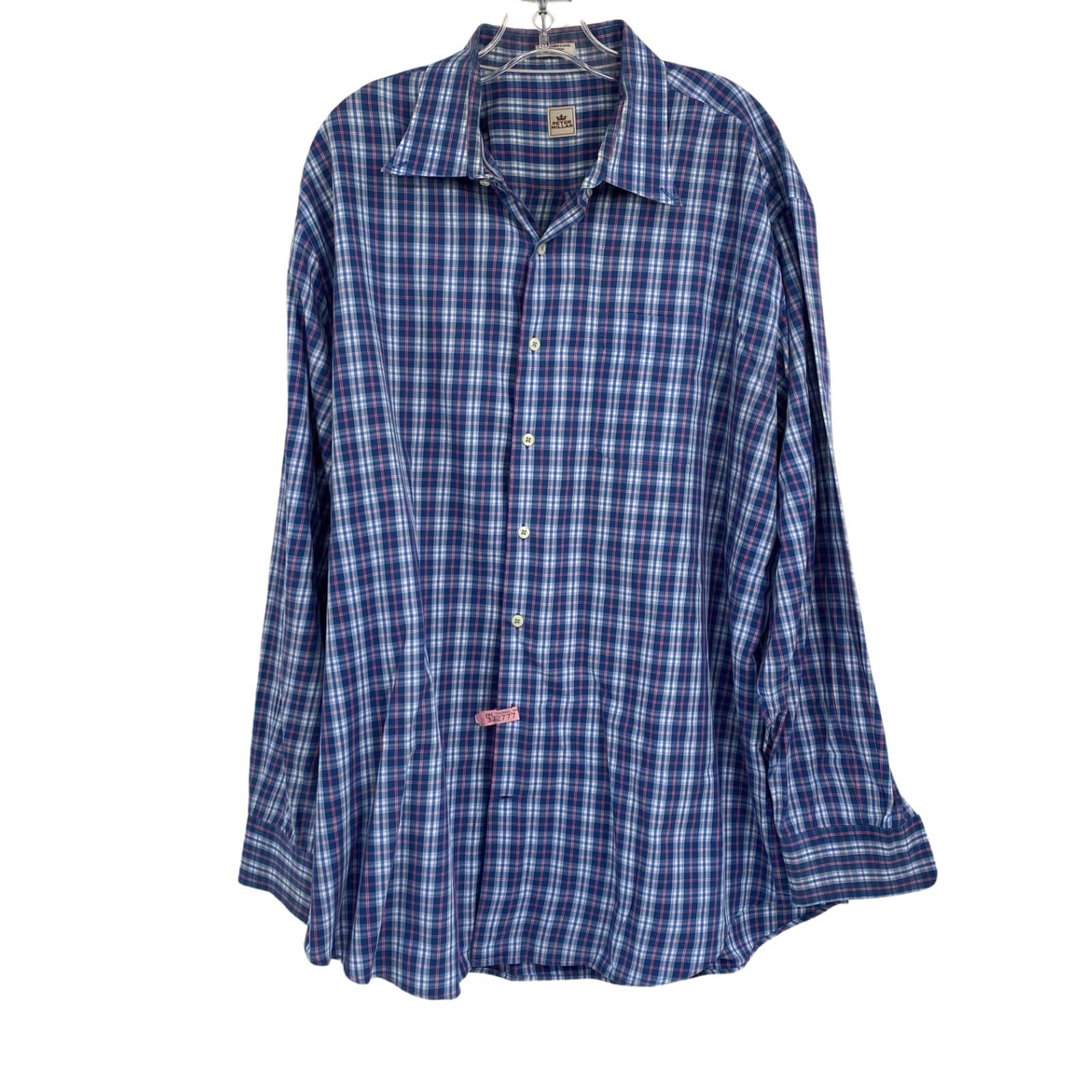 Peter Millar Blue Plaid Long Sleeve Button-Up Shirt