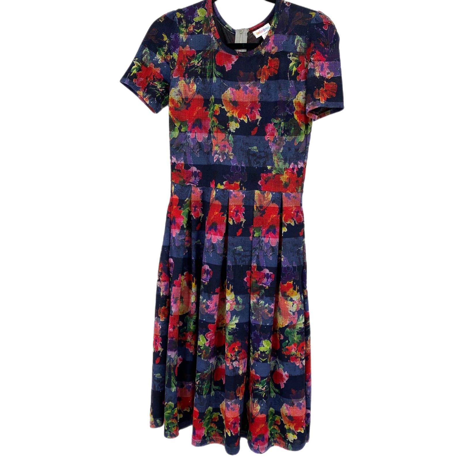 LuLaRoe Red Floral Flare Dress