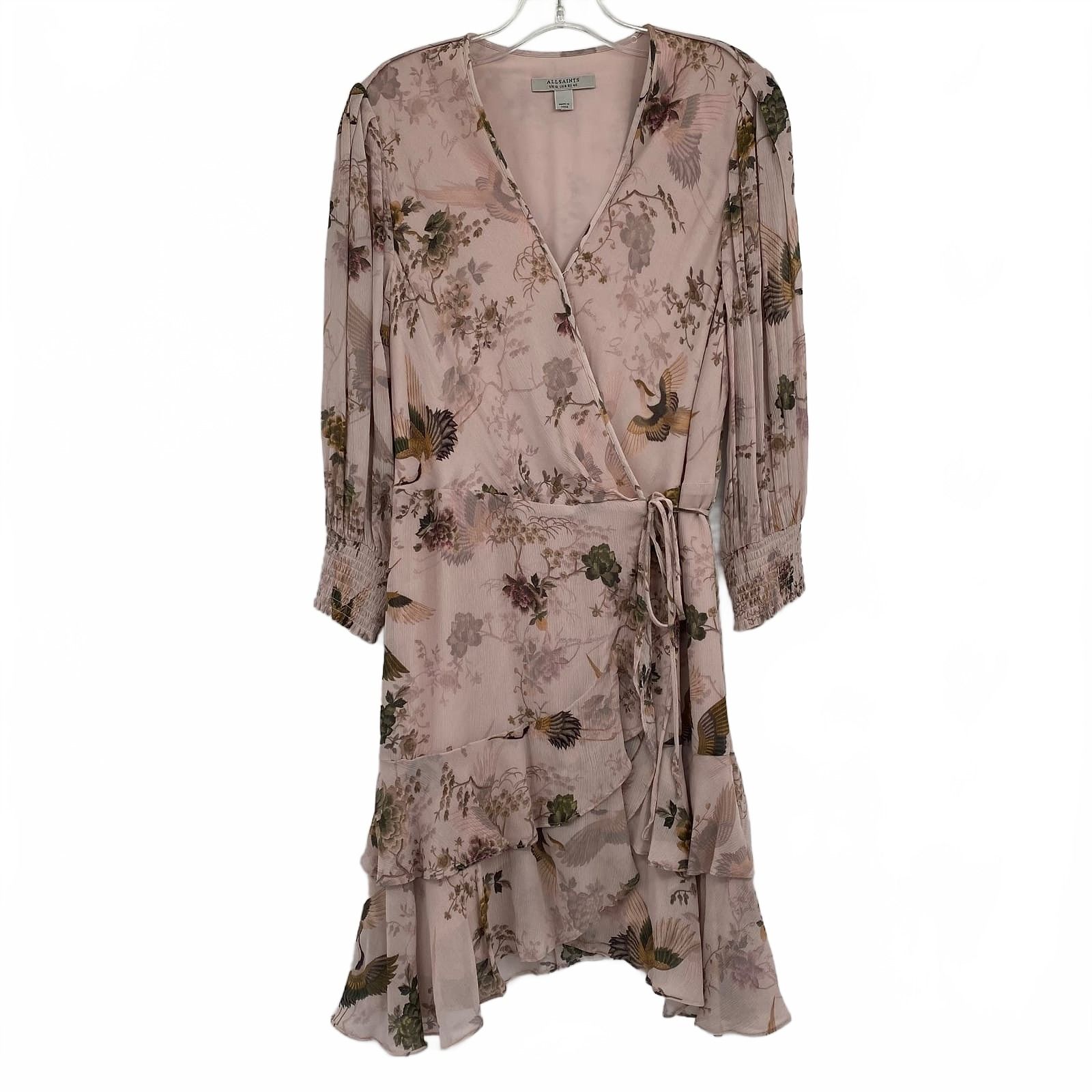 All Saints Pink Floral Ari Peggy Wrap Mini Dress