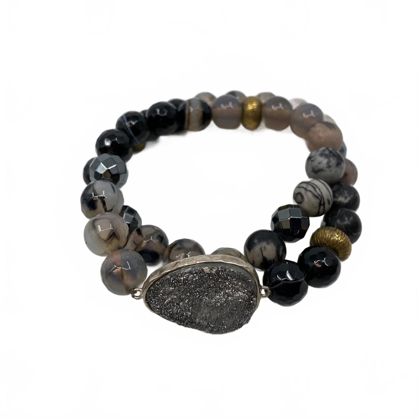 Silpada Black Gray Geode Beaded Wrap Bracelet