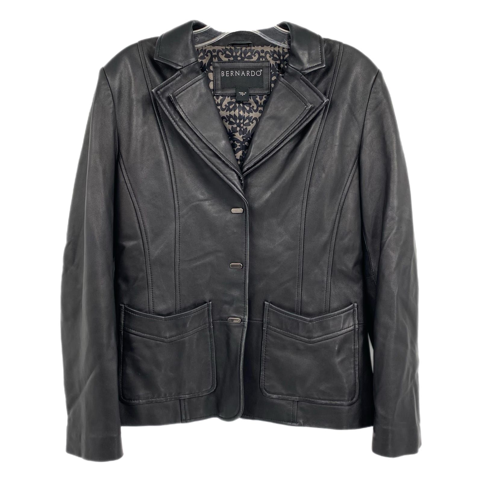 Bernardo Black Leather Snap-Closure Jacket