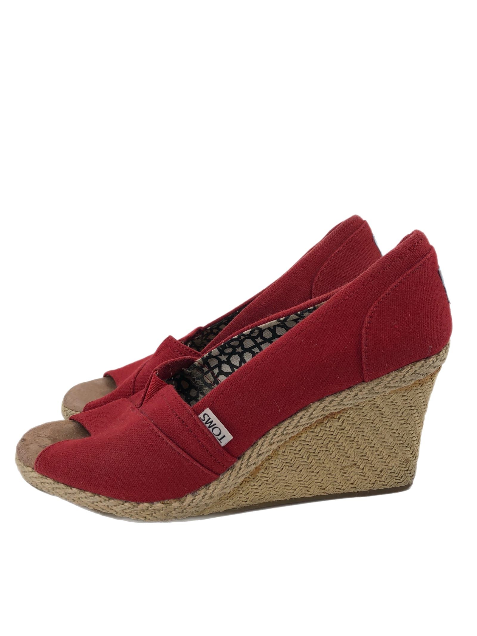 Toms Red Leather Wedges