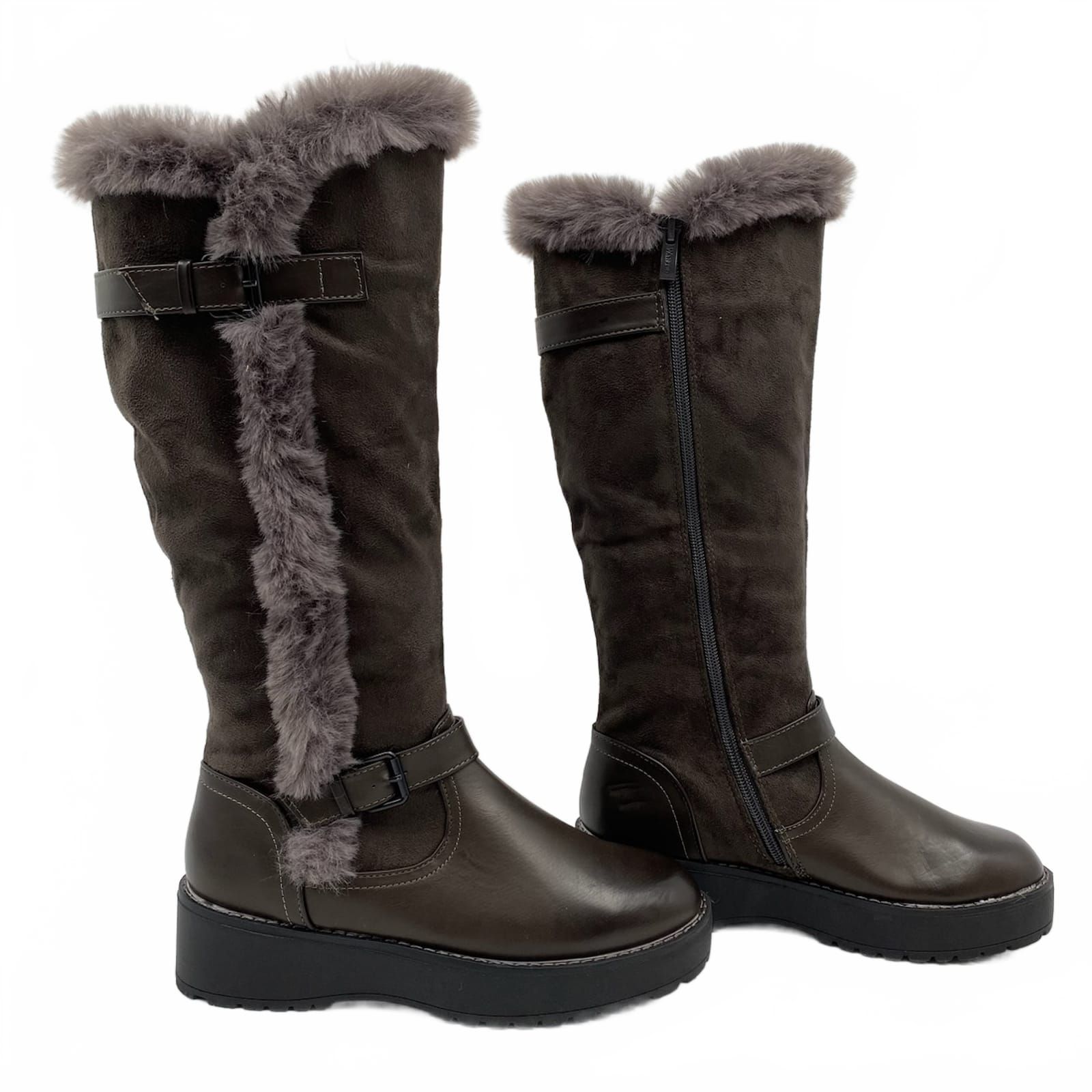 Wanted Gray Heeled Platform Knee-High Boots